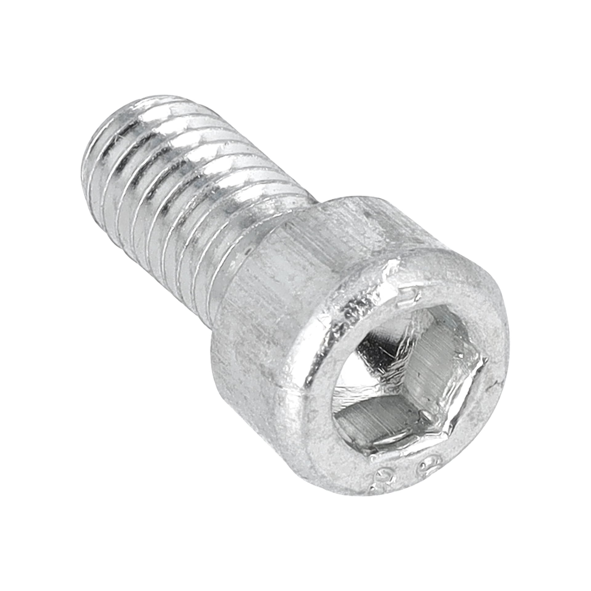 Närbild av Bolt F Belt Pulley F. 011254 framhäver dess gängade axel, cylindriska topp och sexkanthylsa för insexnyckeln.