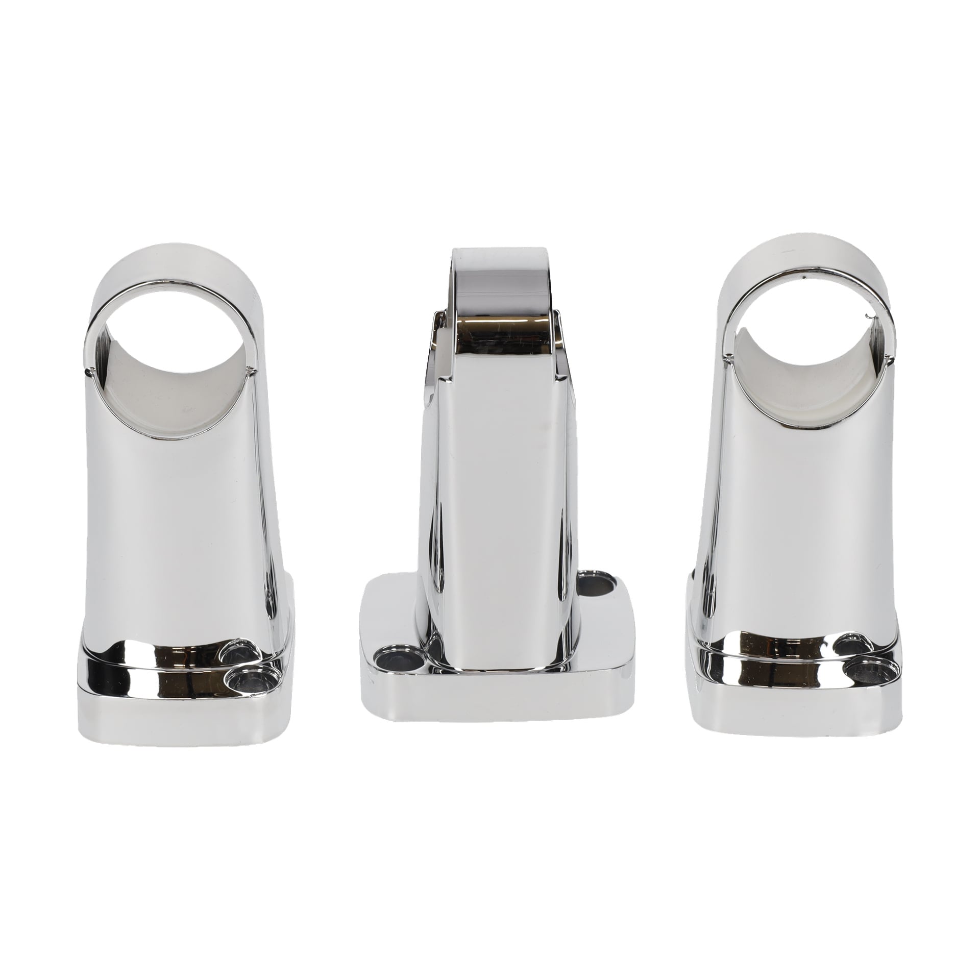 Wall Mount Handduktork 3-pack står upprätt. Alla har cirkulära öppningar och skruvhål på toppen; den centrala basen är rektangulär, andra rundade.