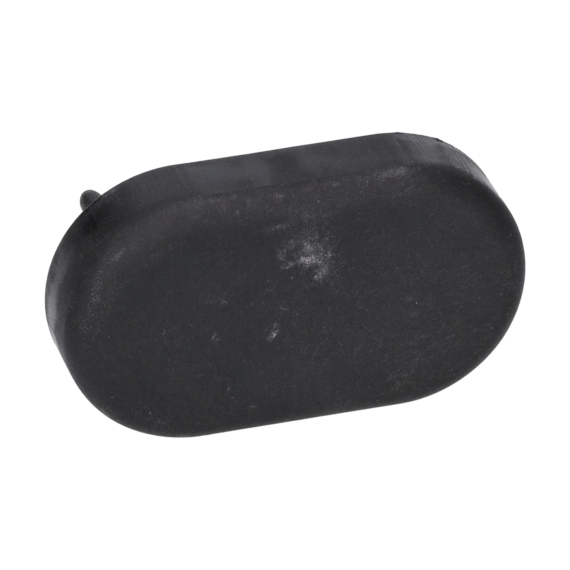End plug load carrier är en svart, oval gummiplugg med en slät finish och en liten knöl på ena sidan.