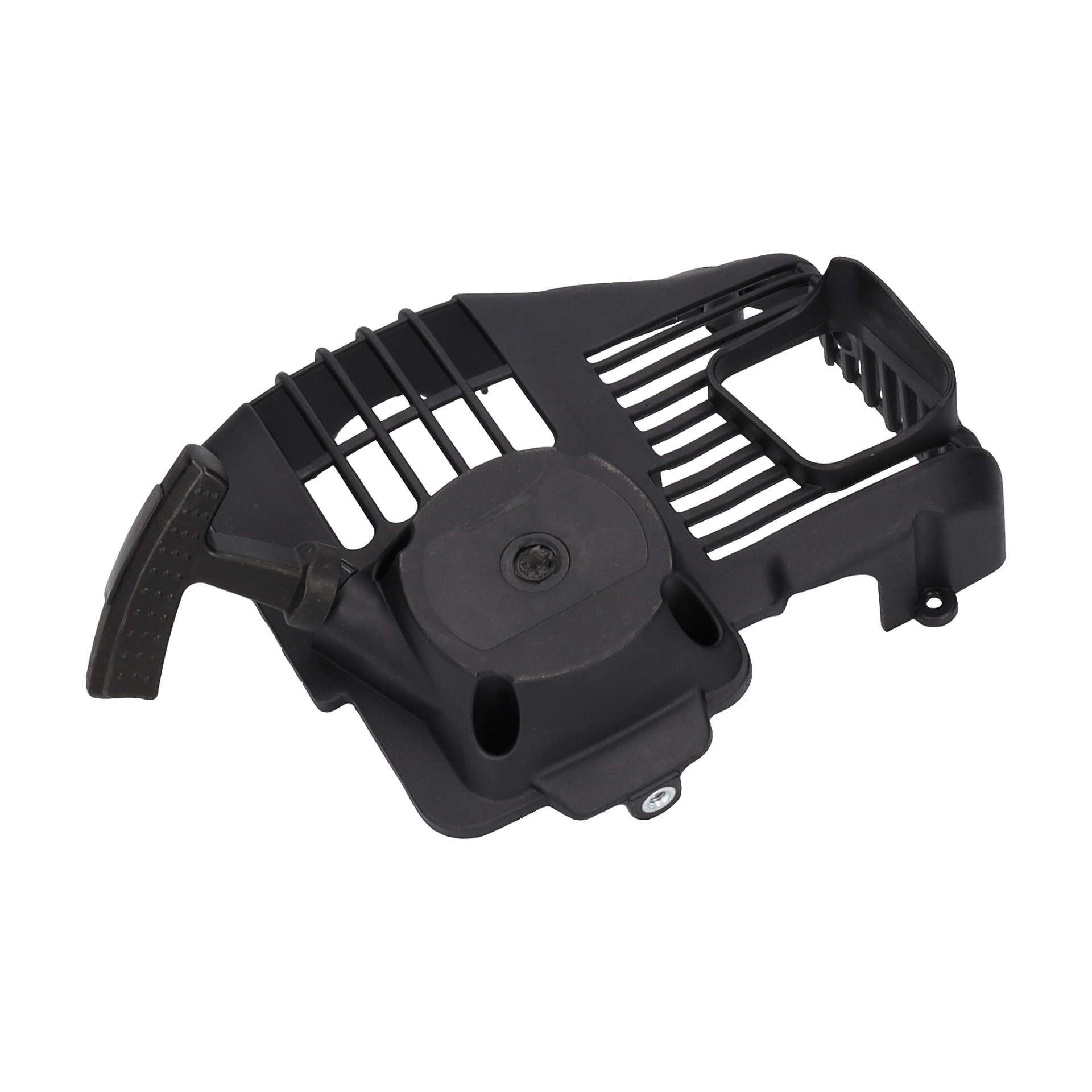 Svart plaststarter för grästrimmare med draghandtag, ventilerat lock och monteringspunkter för enkel montering på motorer.