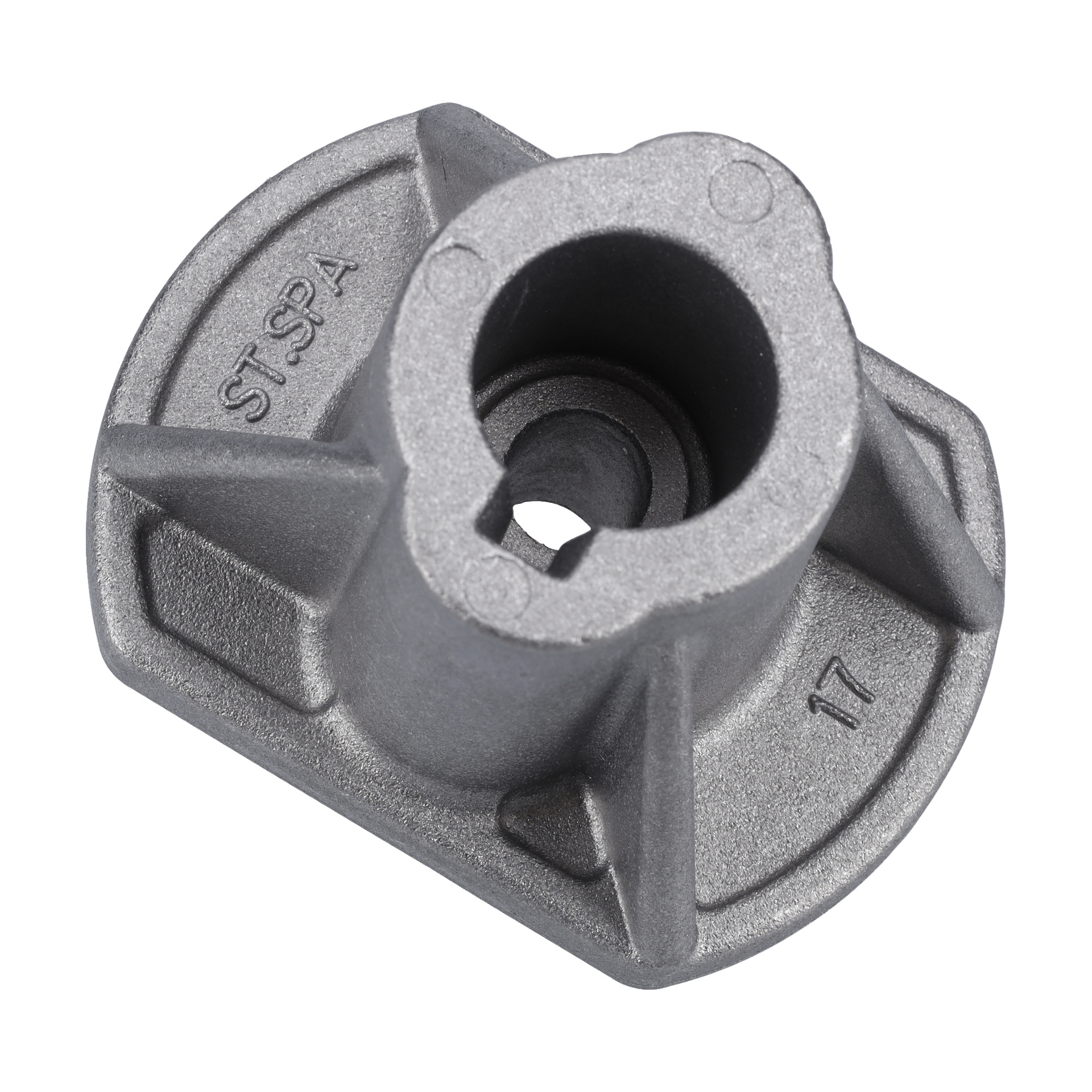 Łopatkowy przystawk D=22,2 mm 007897, metalowa część z centralnym otworem na cylinder, cztery żebra, płaska podstawa, oznaczona ST-SPA i 17.