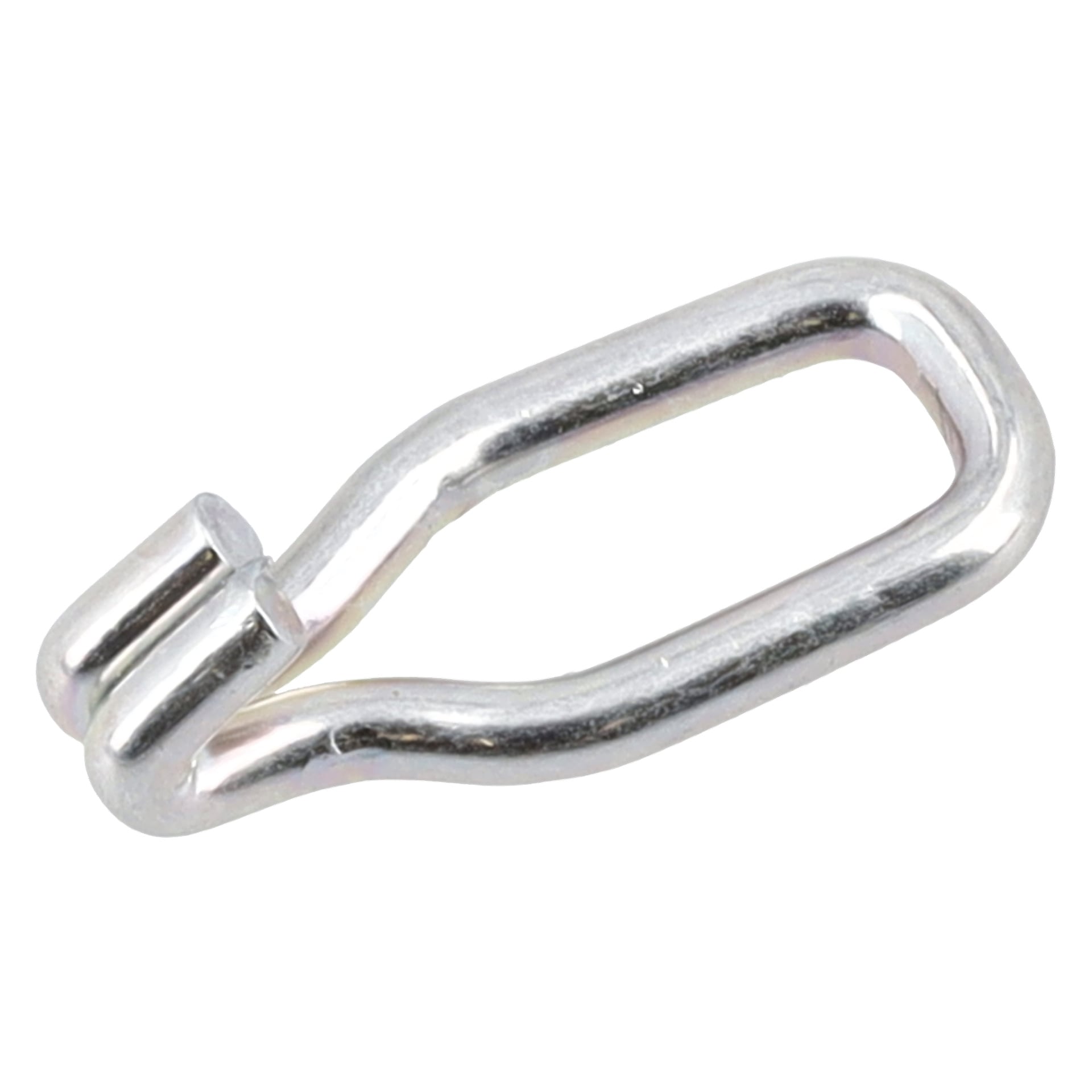 Fästdörrbroms F. 018208 har en enda silverfärgad metallkedja, oval och med en liten glipa i ena änden.