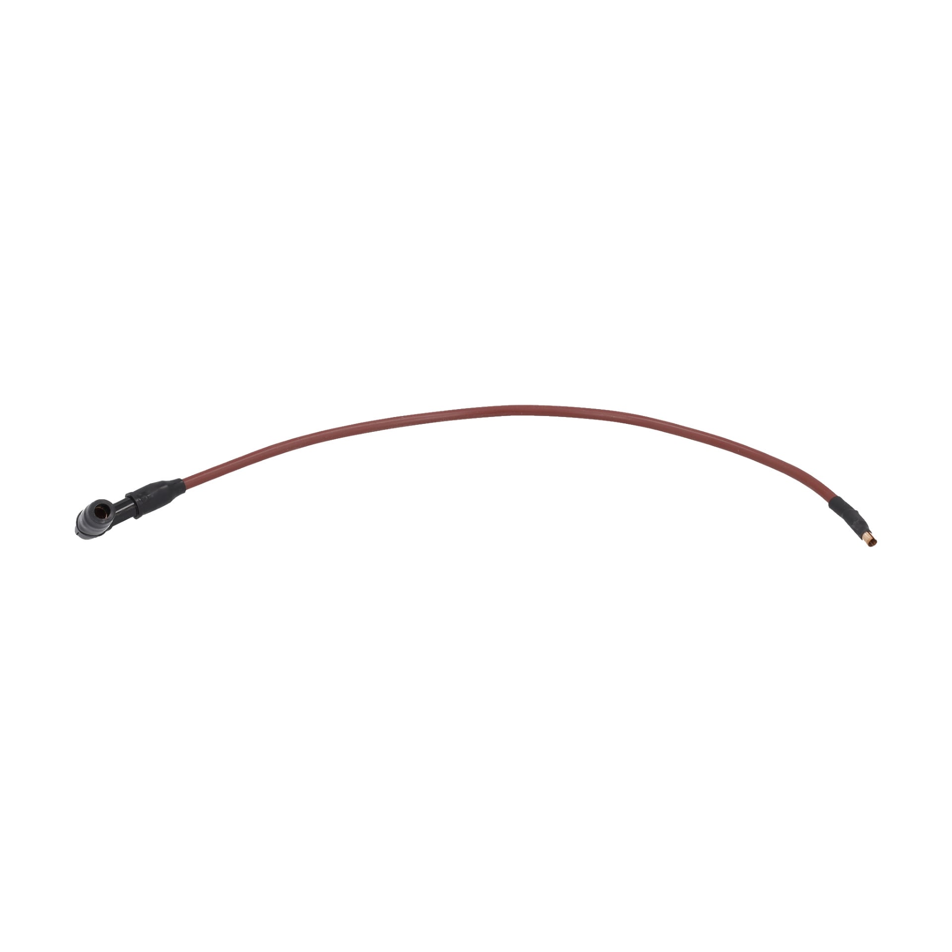Tändkabeln F.013433/013434 har en brun kabel med en svart vinklad kontakt i ena änden och en rak kontakt i den andra.