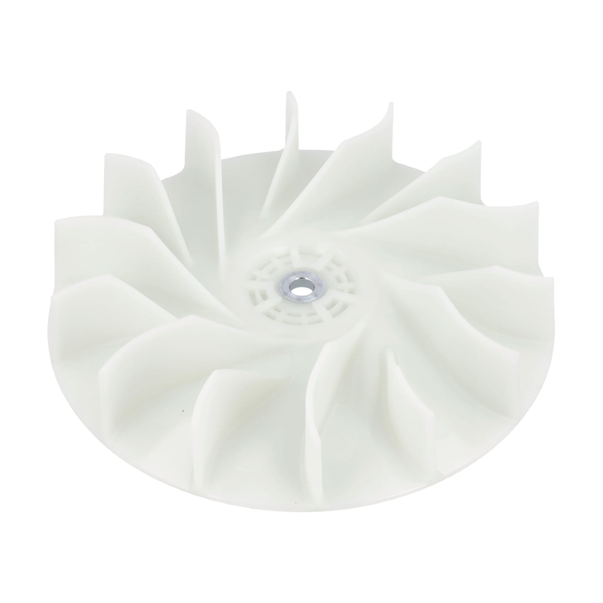 Impeller F. 021332 to biały plastikowy element z zakrzywionymi łopatami otaczającymi centralny otwór, widziany z góry.