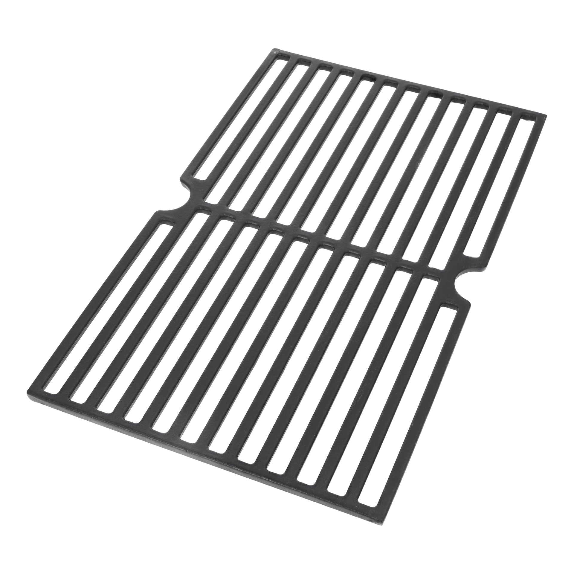 Grillstativ F. 014136/010390", en rektangulær metallgrillrist med parallelle stenger og halvsirkelformede utskjæringer på langsidene.