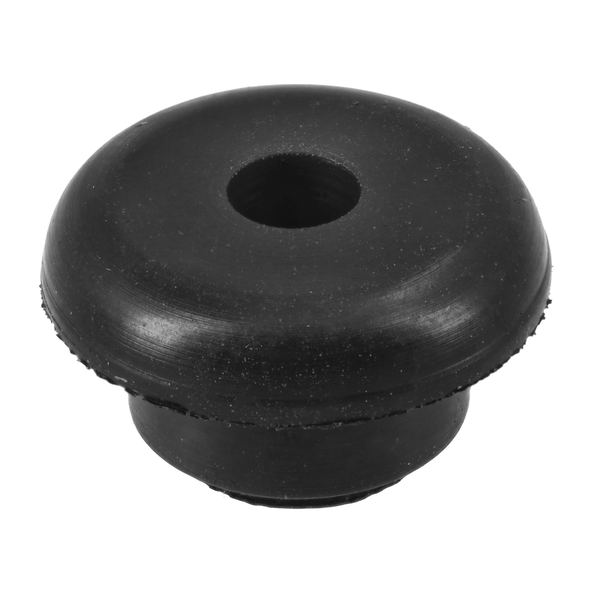 Oil Plug 024393 är en svart gummiringring med ett centralt hål, rundad topp och utbredd bas för skydd eller isolering av ledningen.