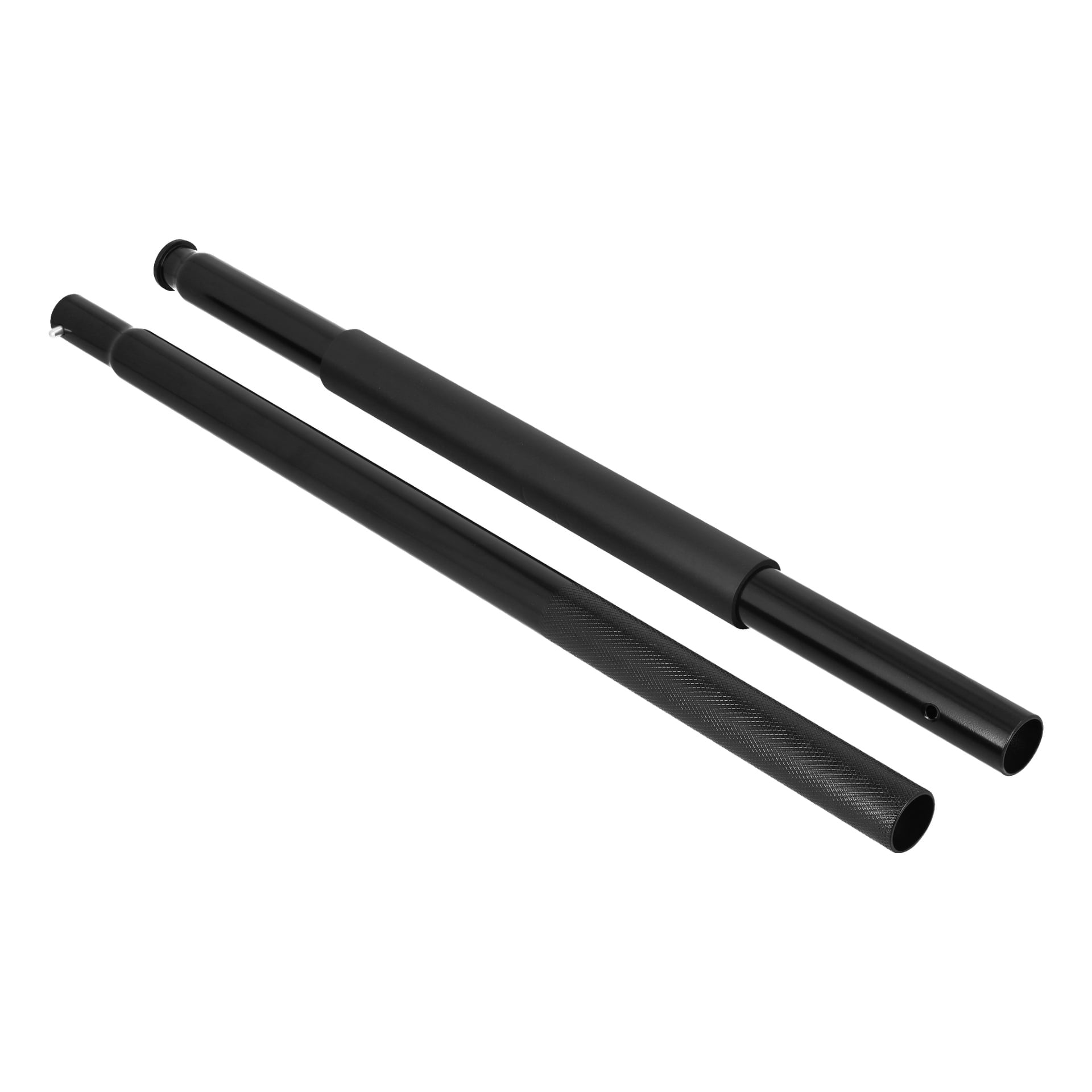 Två svarta rörformade Pump Rod Jack 023750 metallstänger, en slät och en med textur i kolfiberliknande mönster, ligger sida vid sida.