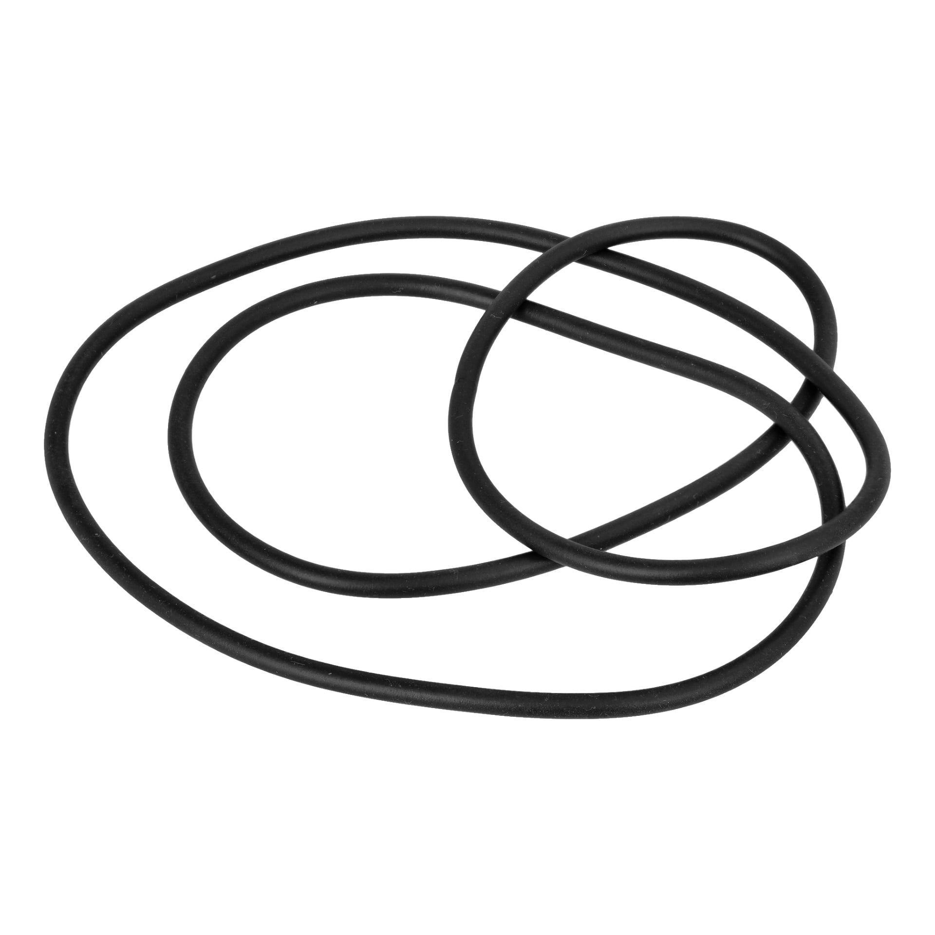En svart gummitätningsremsa 1 (O05 mm) visas löst slingrad med överlappande sektioner i oregelbunden form.