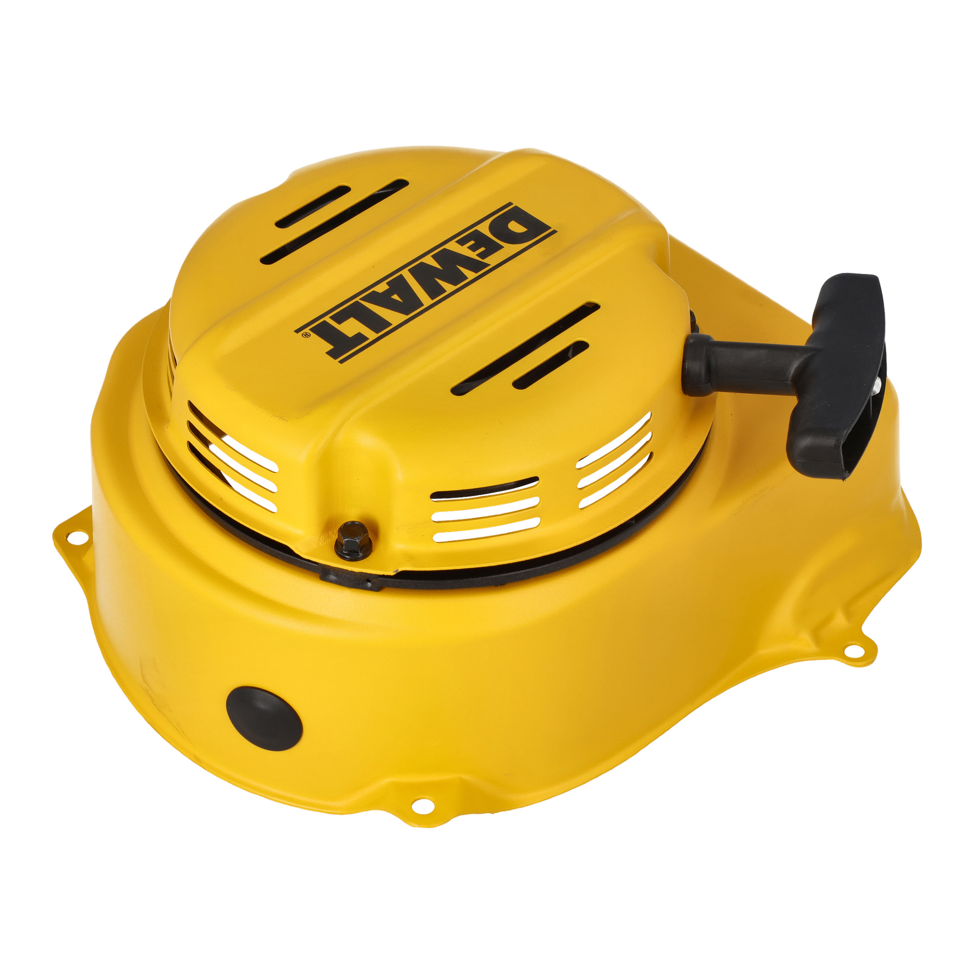 DeWalt gul Starter F. 026523 med svarta ventiler, ett draghandtag till höger och monteringshål längs basen.