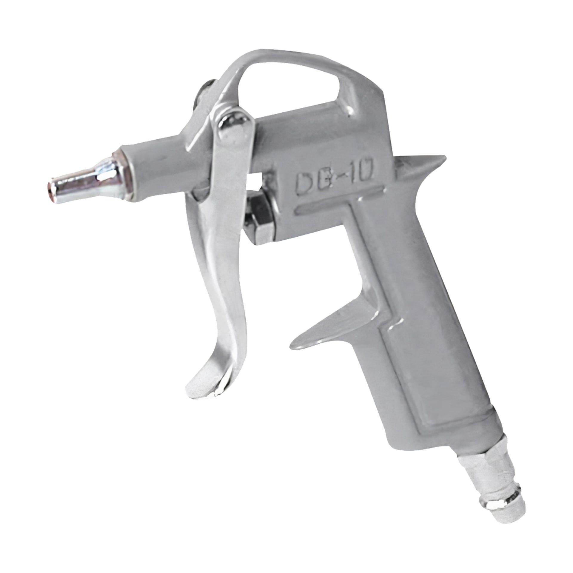 Ett Stanley Air Tools 8-delat blåsgevärset med silverkropp och DG-10-märkning på avtryckarhandtaget. Verktyget har ett främre munstycke och en baskontakt för att fästa till en luftslang.