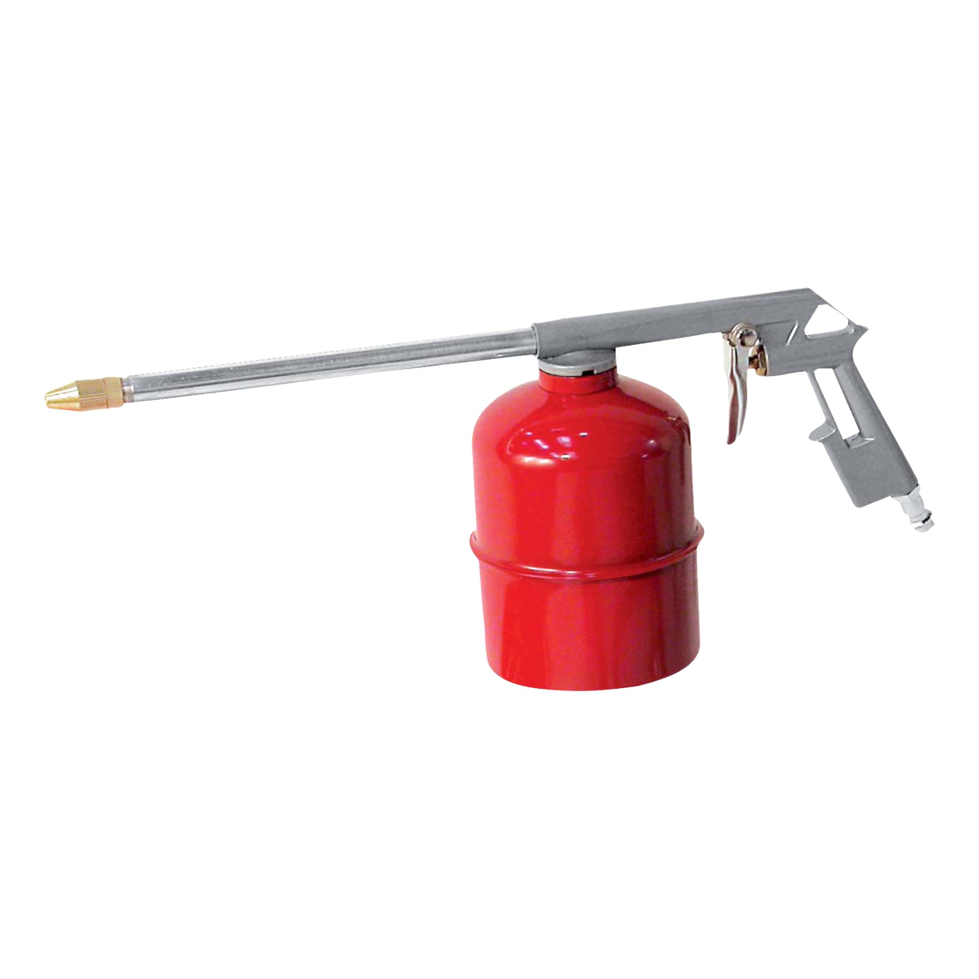 En Stanley Air Tools 8-delad oljespruta med en röd behållare, ett silverfärgat avtryckarhandtag och ett långt munstycke.