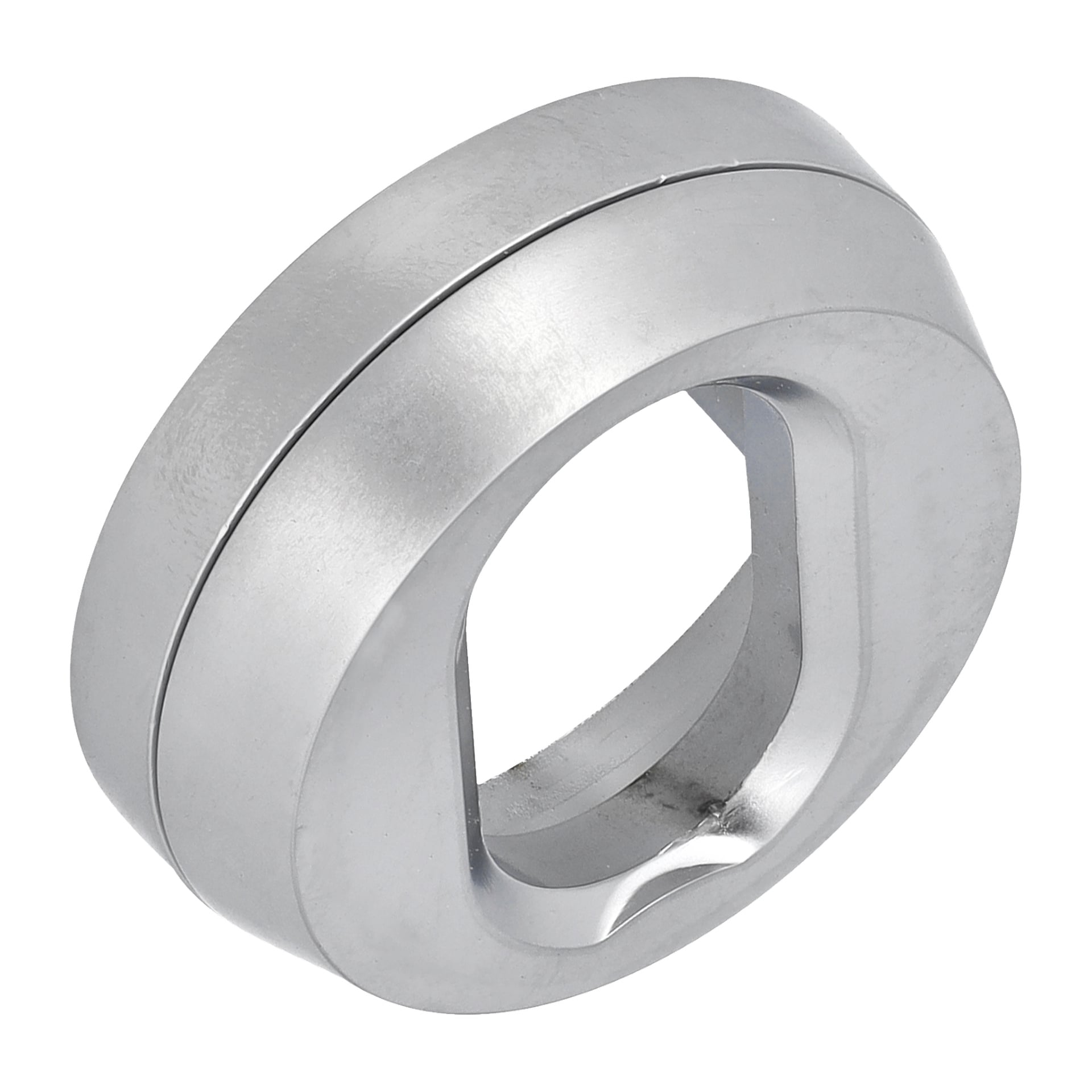 Et Hard Head satinkrom frontdørhåndtak med oval form, slank metallisk finish og en rett kantet hul midt, laget av solid metall.