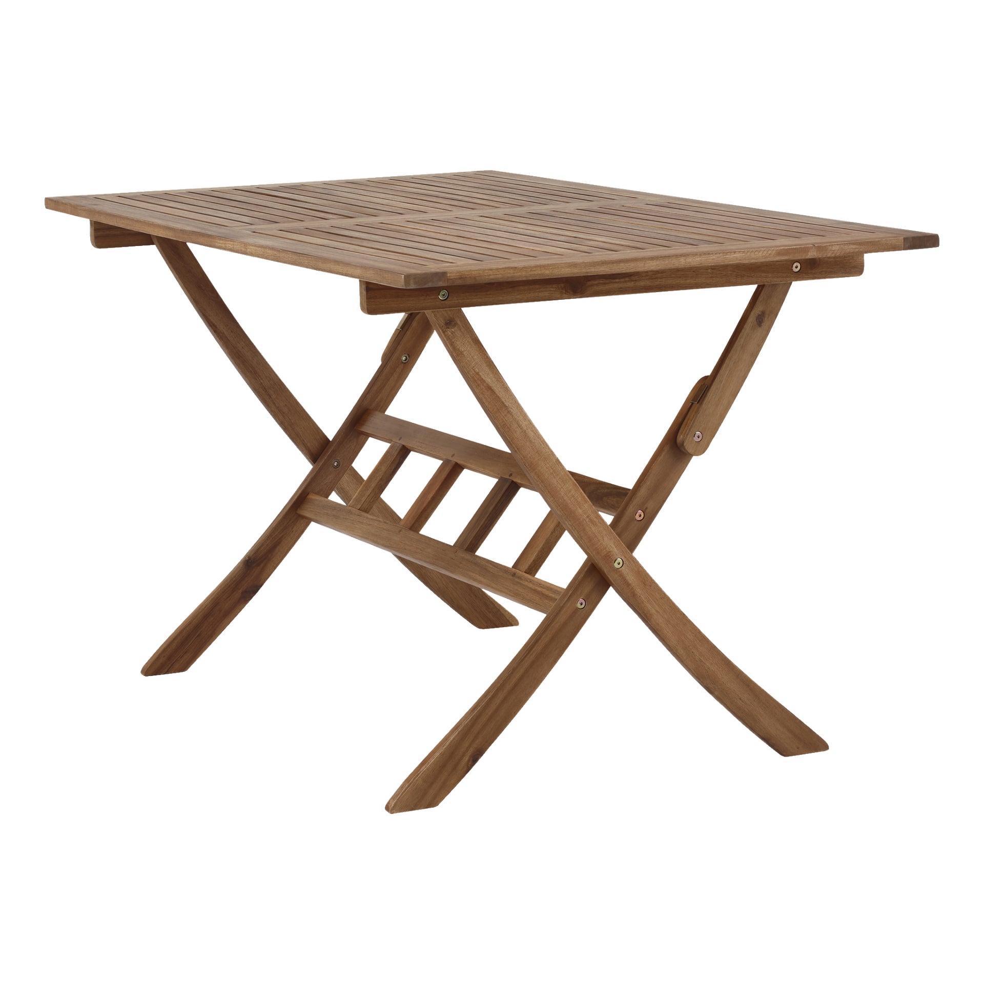 EKVIP Folding Table har en rektangulär ribbelliknande träskiva och korslagda ben, lämpliga för inomhus- och utomhusutrymmen.