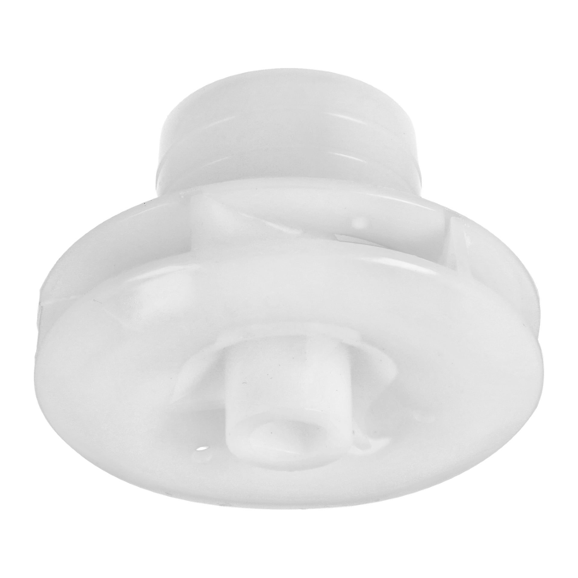 Impeller F. 018208 är en rund vit plastbit med en central cylinder och en utbredd platt kant, lämplig för mekaniskt eller rörmokeri.