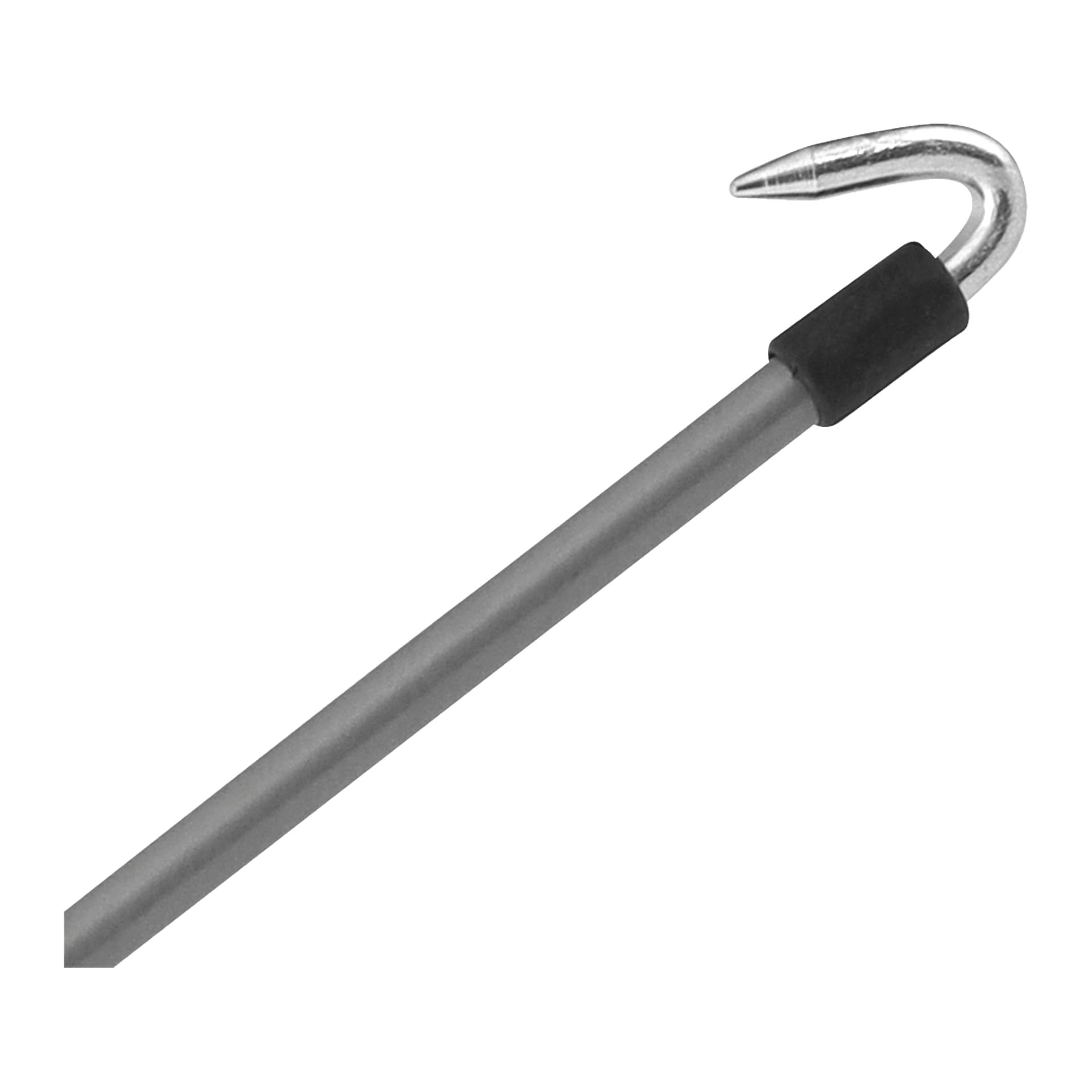 Weave-terrassmarkisen har en metallpinne med en böjd, spetsig krok i ena änden och ett svart grepp placerat nära kroken.