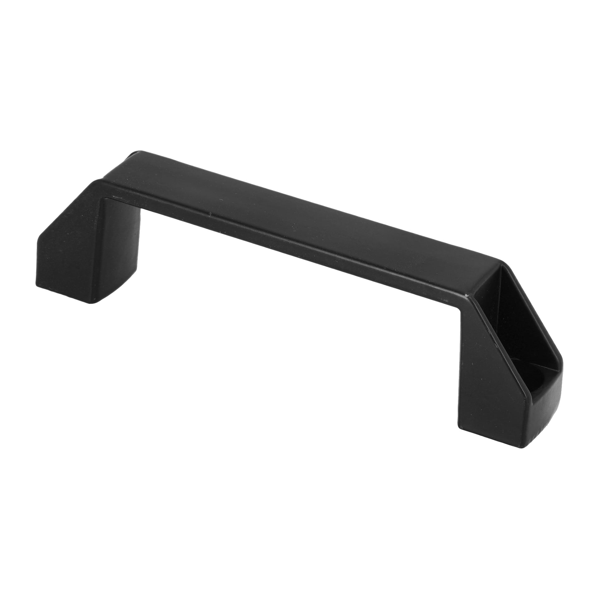 Suorakaiteen muotoinen musta Handle For Tool Cart, jonka päät ovat kulmia.