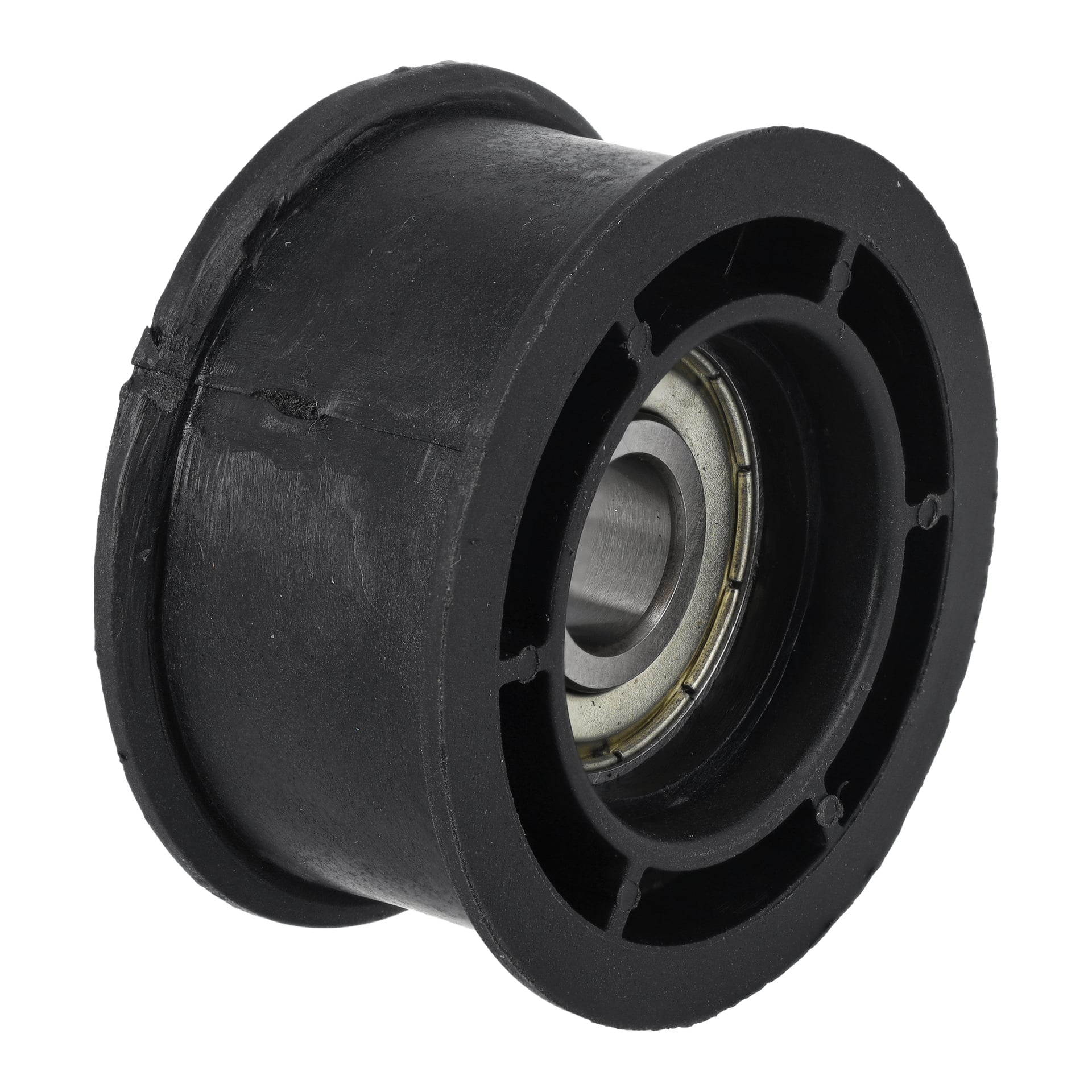 Närbild av Tension Pulley Dia. 48 Blower, en svart cylindrisk del med ett centralt metalllager för bil- eller industriellt bruk.
