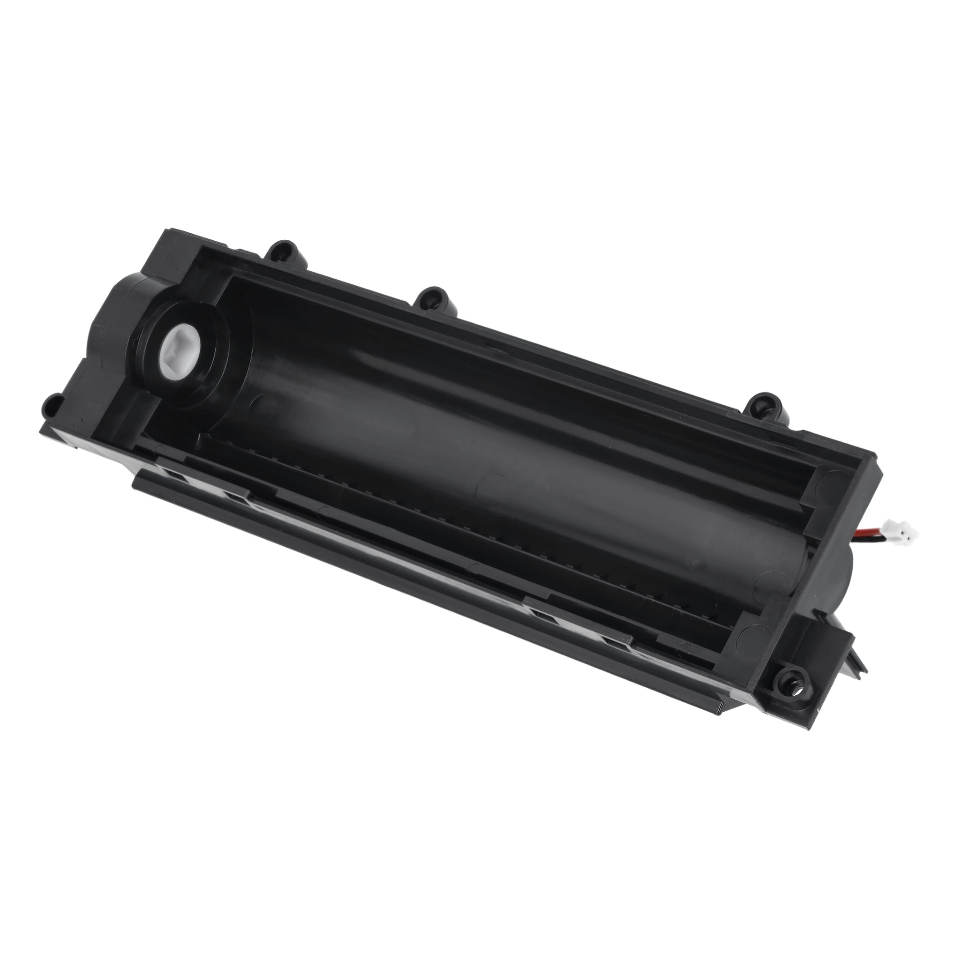 Motor F. Brushes F. 025971 är en svart cylindrisk plastpatron med skruvhål på toppen och en trådad kontakt i ena änden.