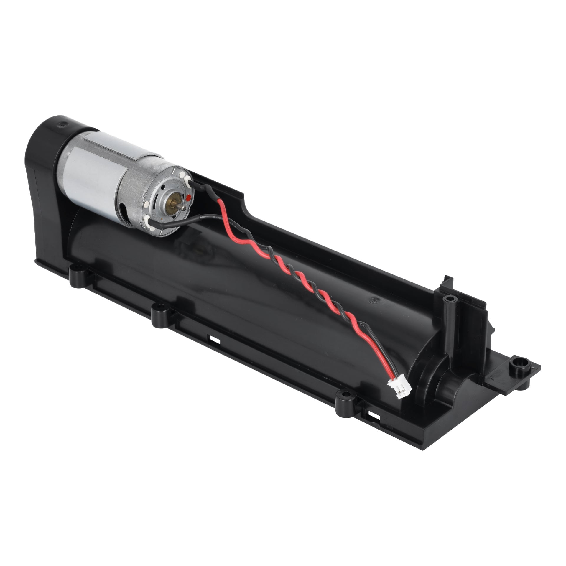 Motor F. Brushes F. 025971 har ett kompakt svart plastfodral, röda och vita tvinnade kablar samt en vit kontaktkontakt.