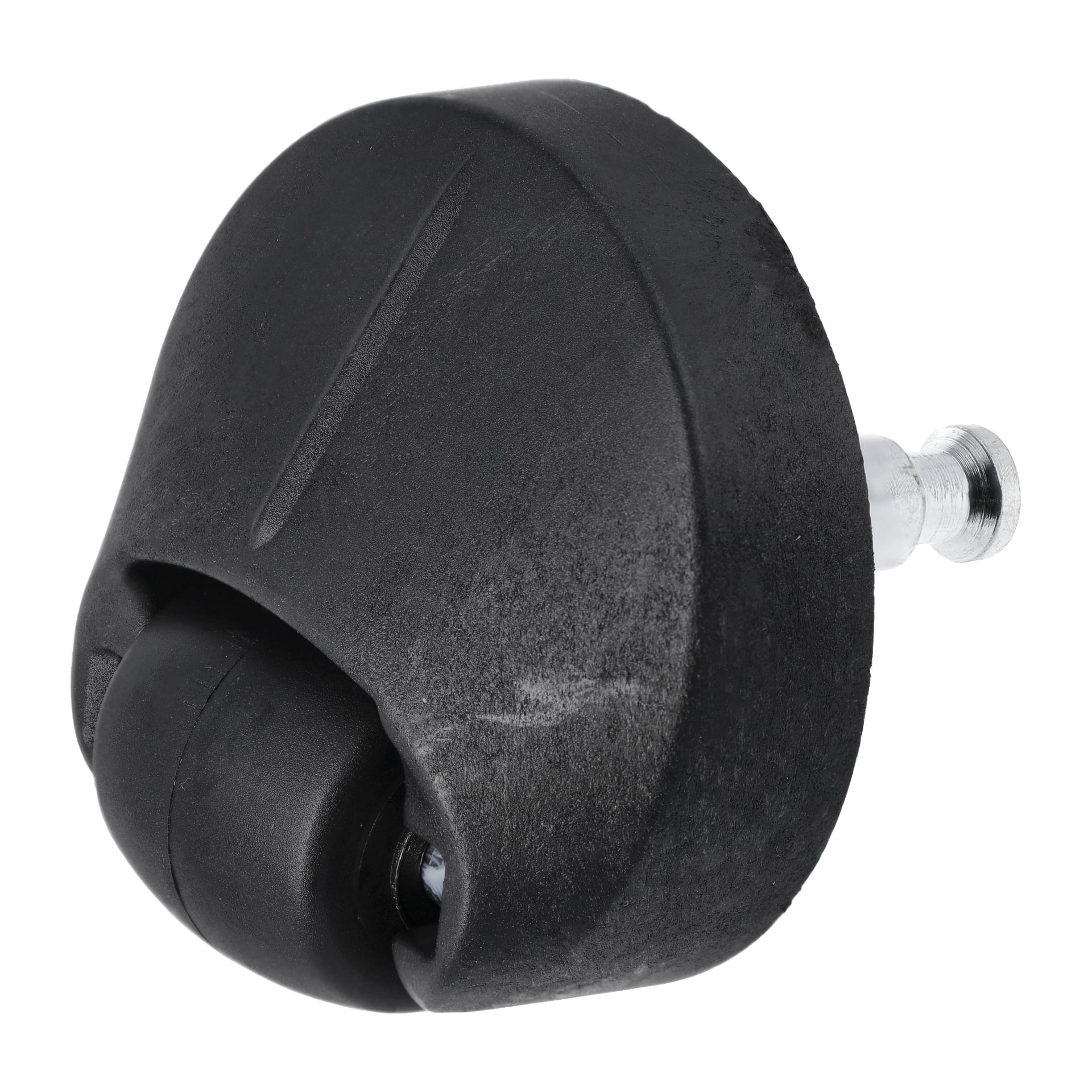 Närbild av Wall Wheel F. 025972 som visar en enda svart gjutgjutning med metallstam och slät, rundad hölje.