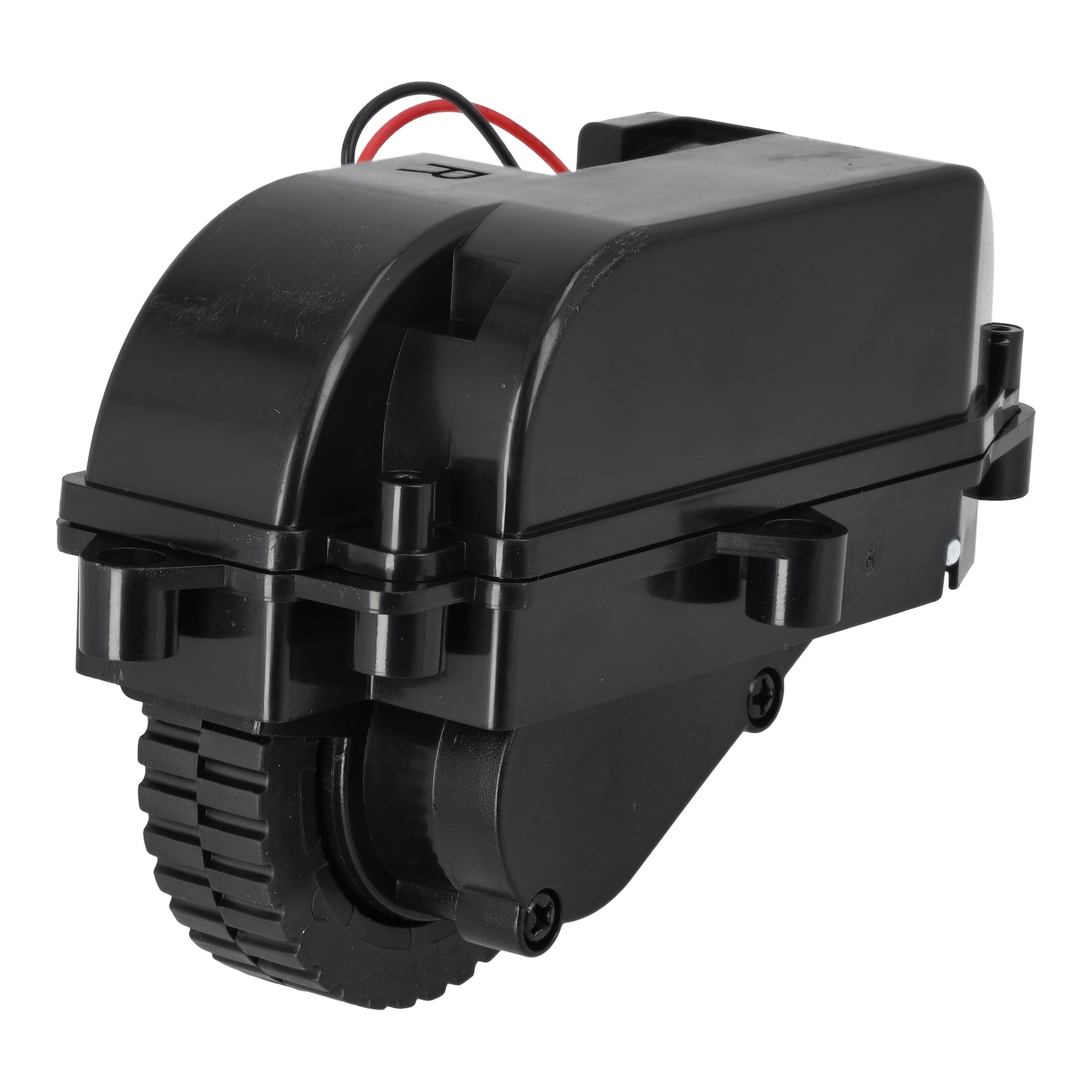 Wheel Motor Right Cpl T.025972 är en svart plastväxellådsmotor med synliga kugghjul och ledningar för elektriska åkfordon.