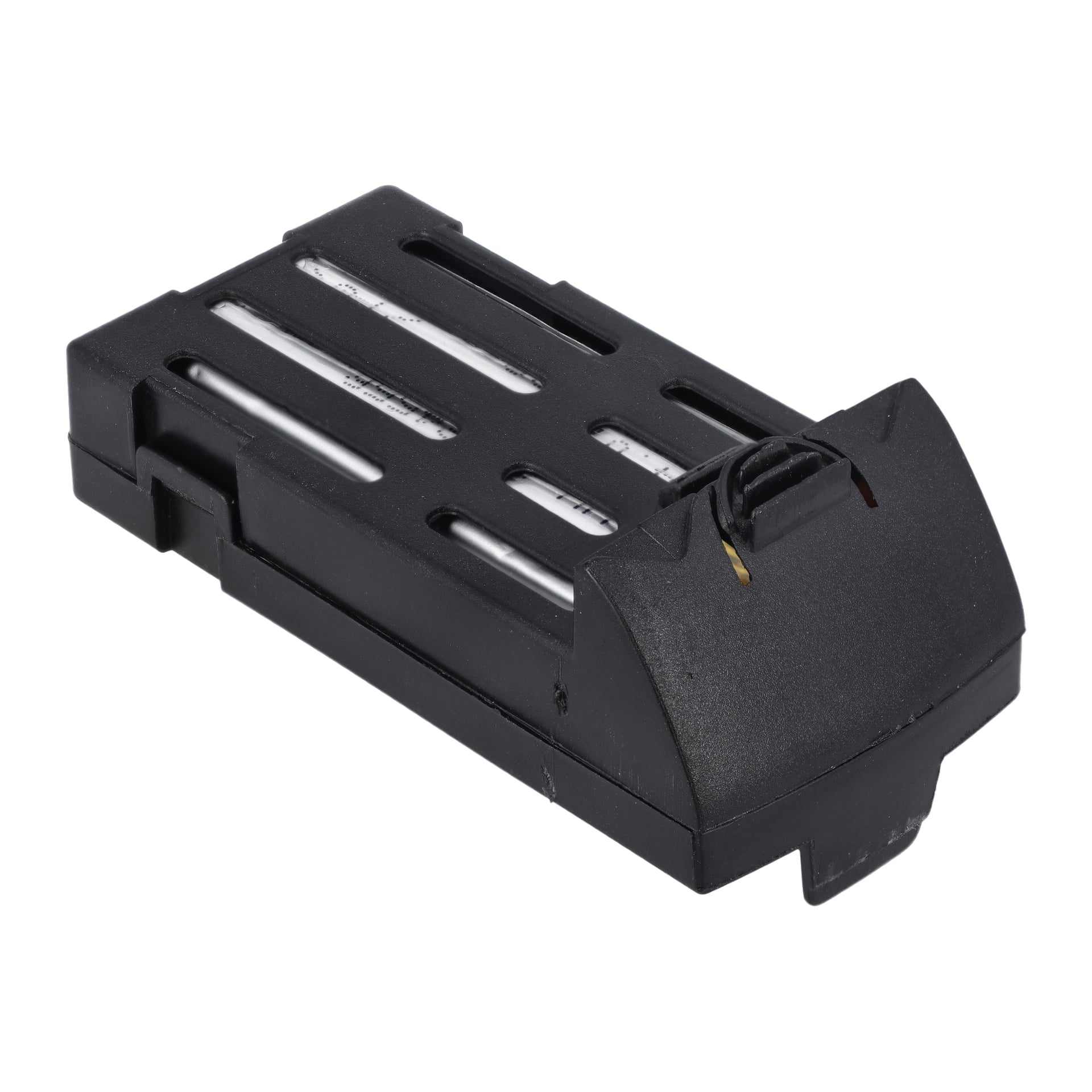 En svart rektangulær Battery Drone 1080P 024785 med synlige sølvsylindriske battericeller arrangert innenfor den segmenterte kroppen.