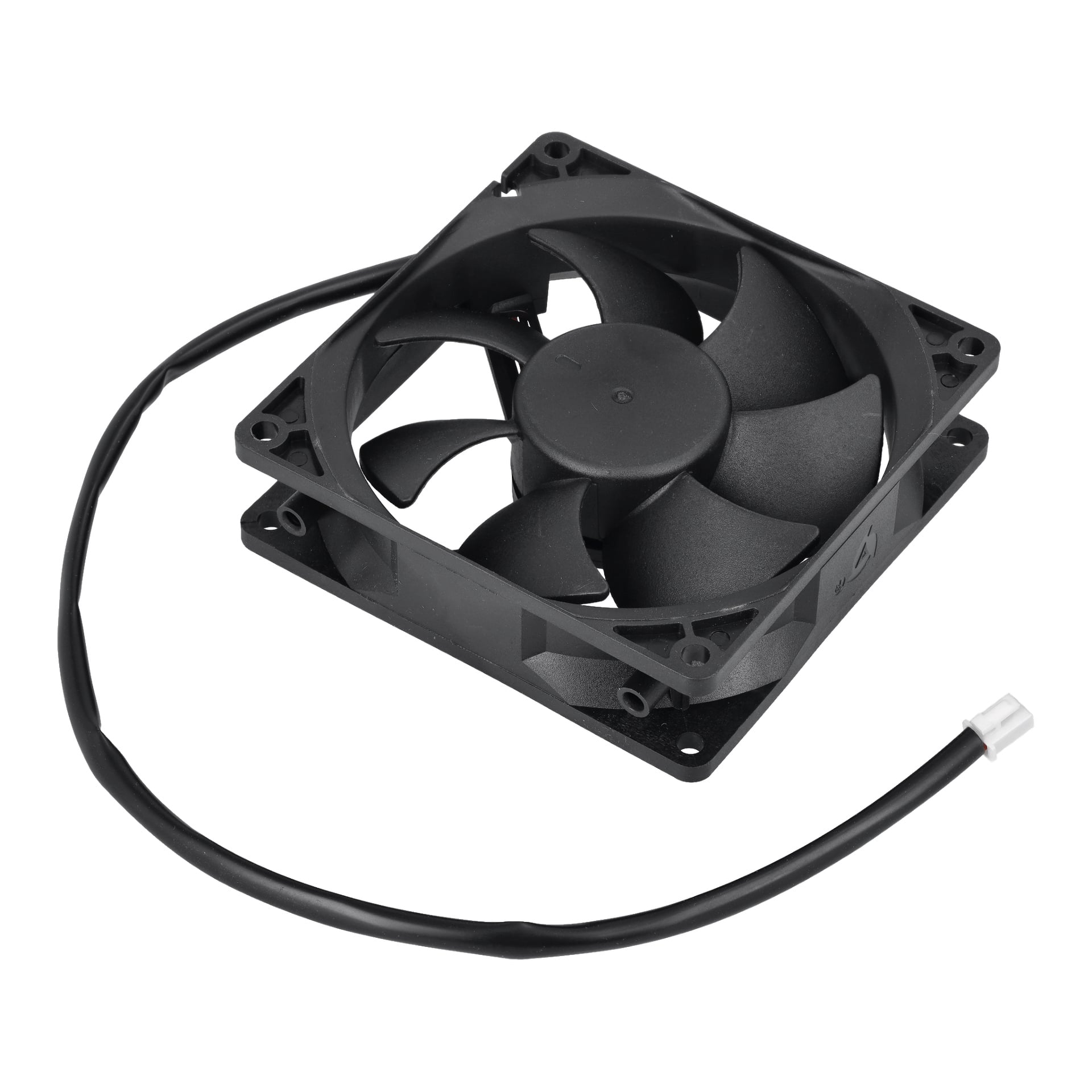 Fan Pos.14 är en svart datorkylfläkt med fem blad, fyrkantig ram och en ansluten kabel med kontakt.