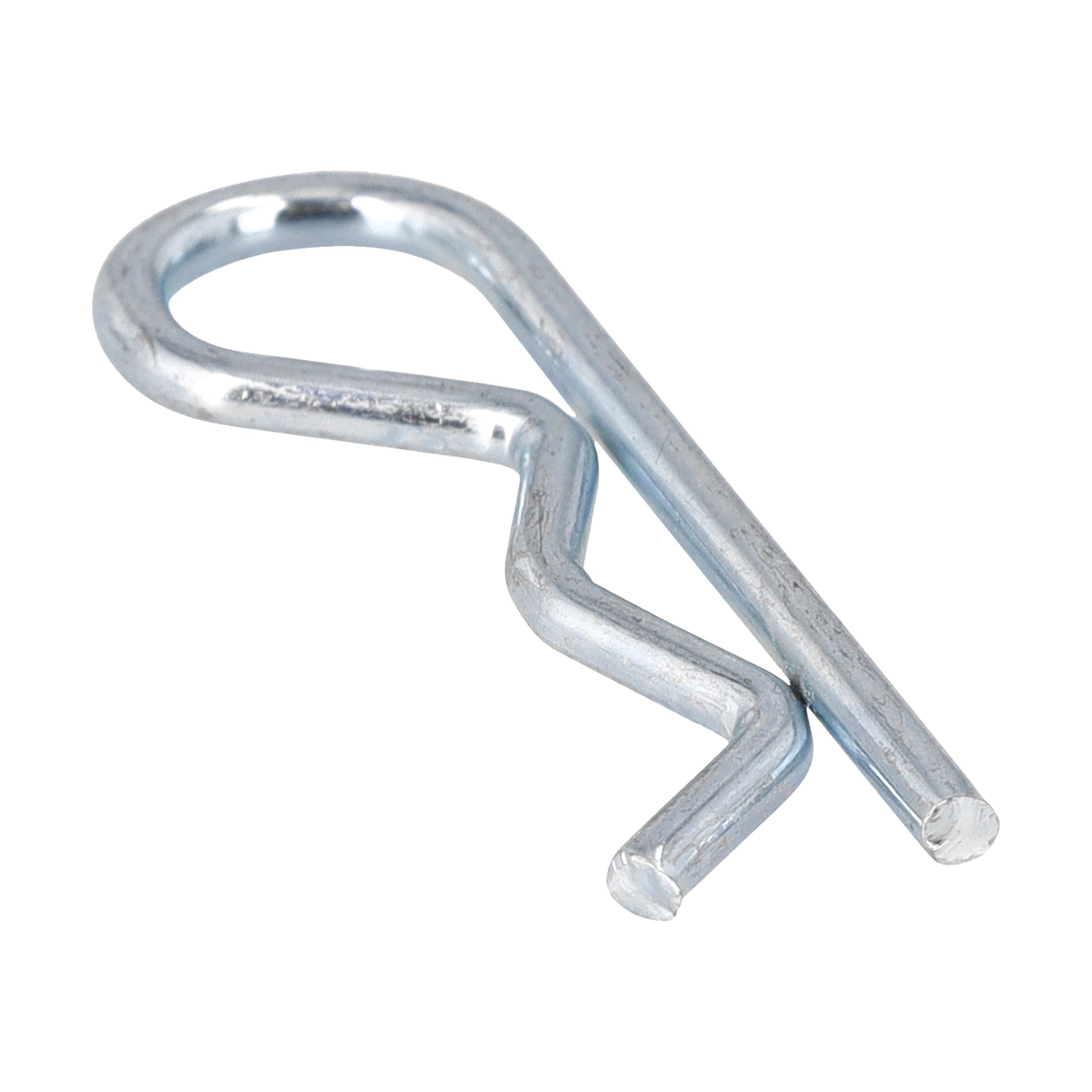 Detaljert nærbilde av en sølvfarget låsepinne T.016136 (R-klips eller festepinne), brukt til å feste runde skaft eller clevis-pinner.