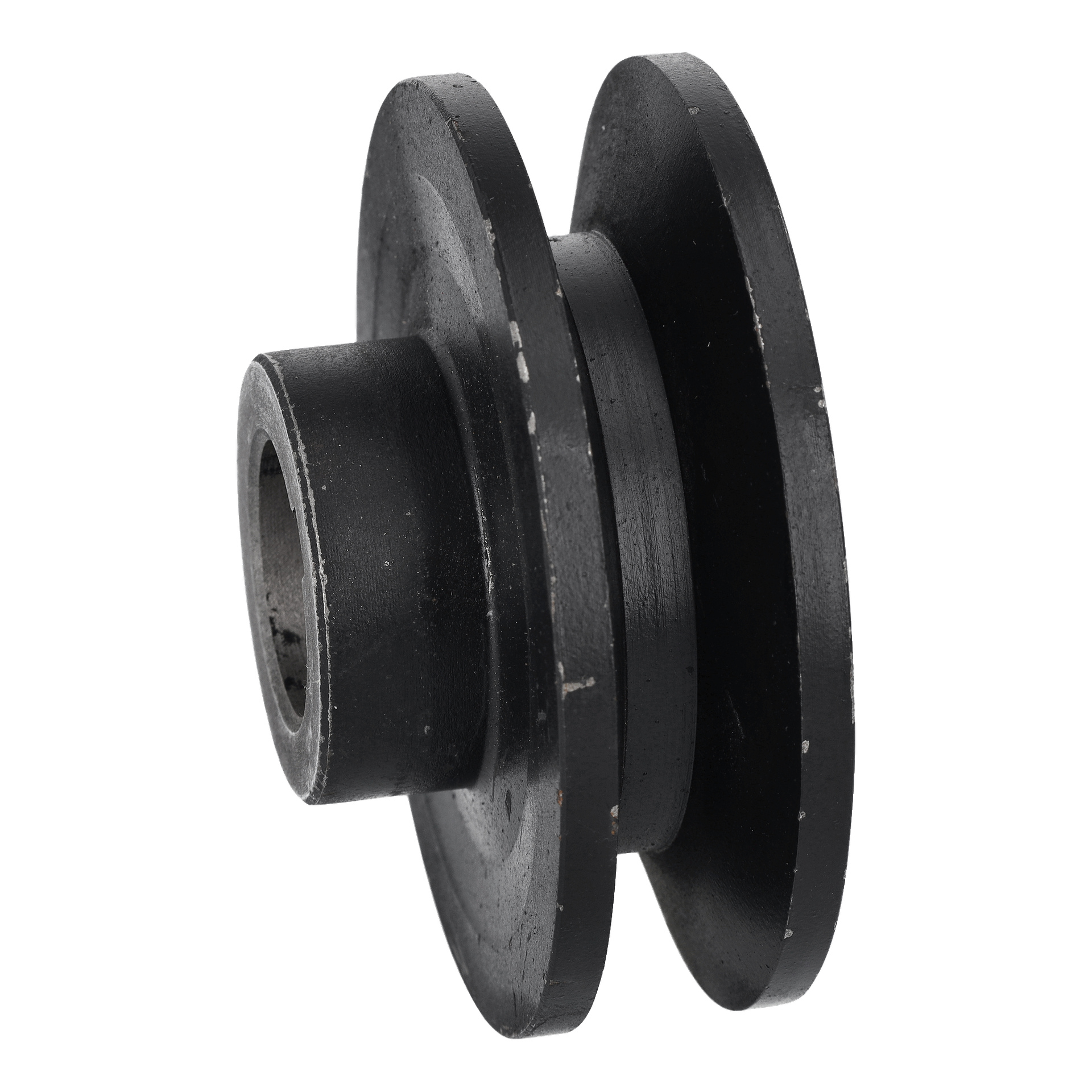 Belt Pulley 1-Track 003263/64 har en svart metallkropp med ett cylindriskt nav och två flänsar.