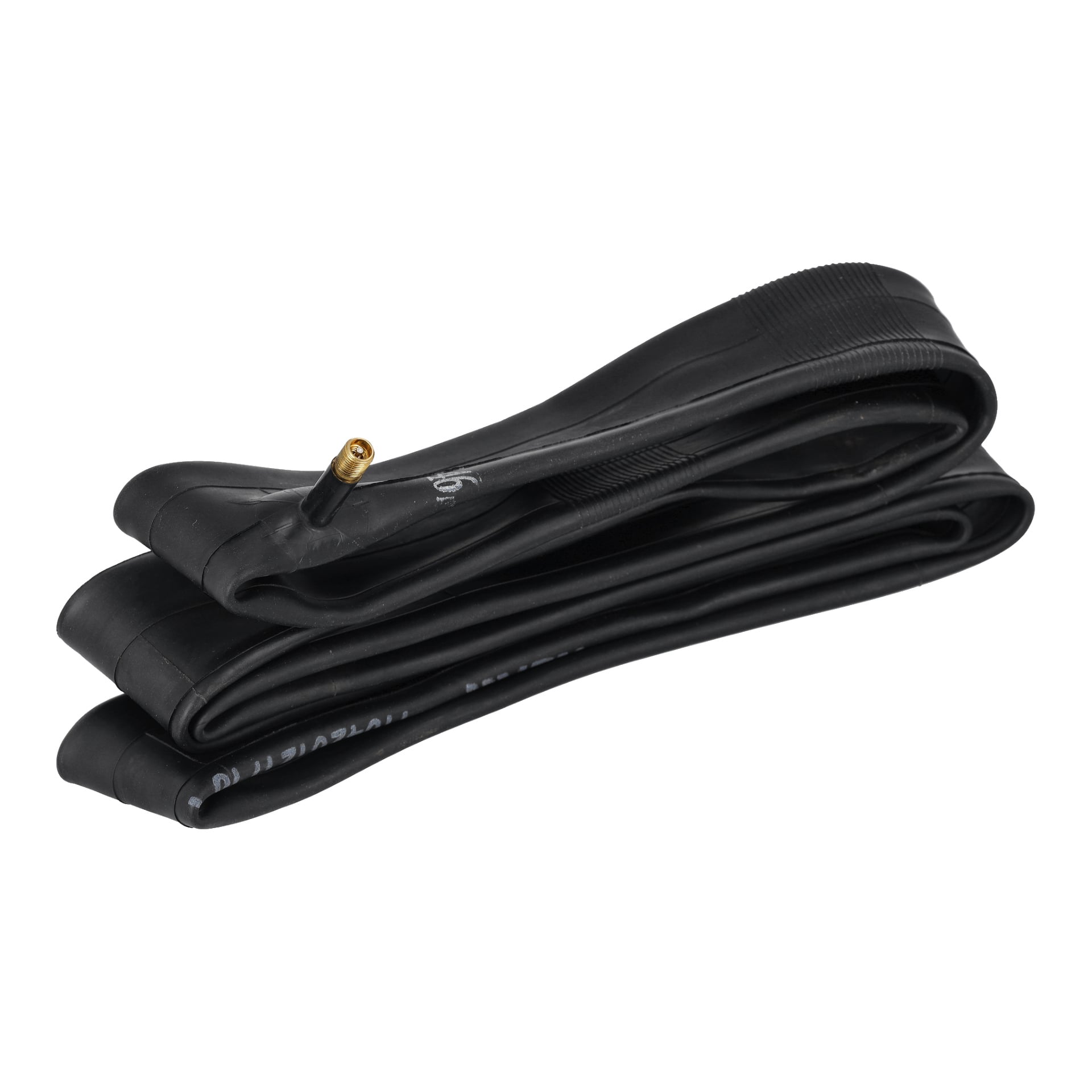 Inner Tube 29" 006372/009925 er brettet i svart, med en metallventilstamme som strekker seg ut fra den ene siden.