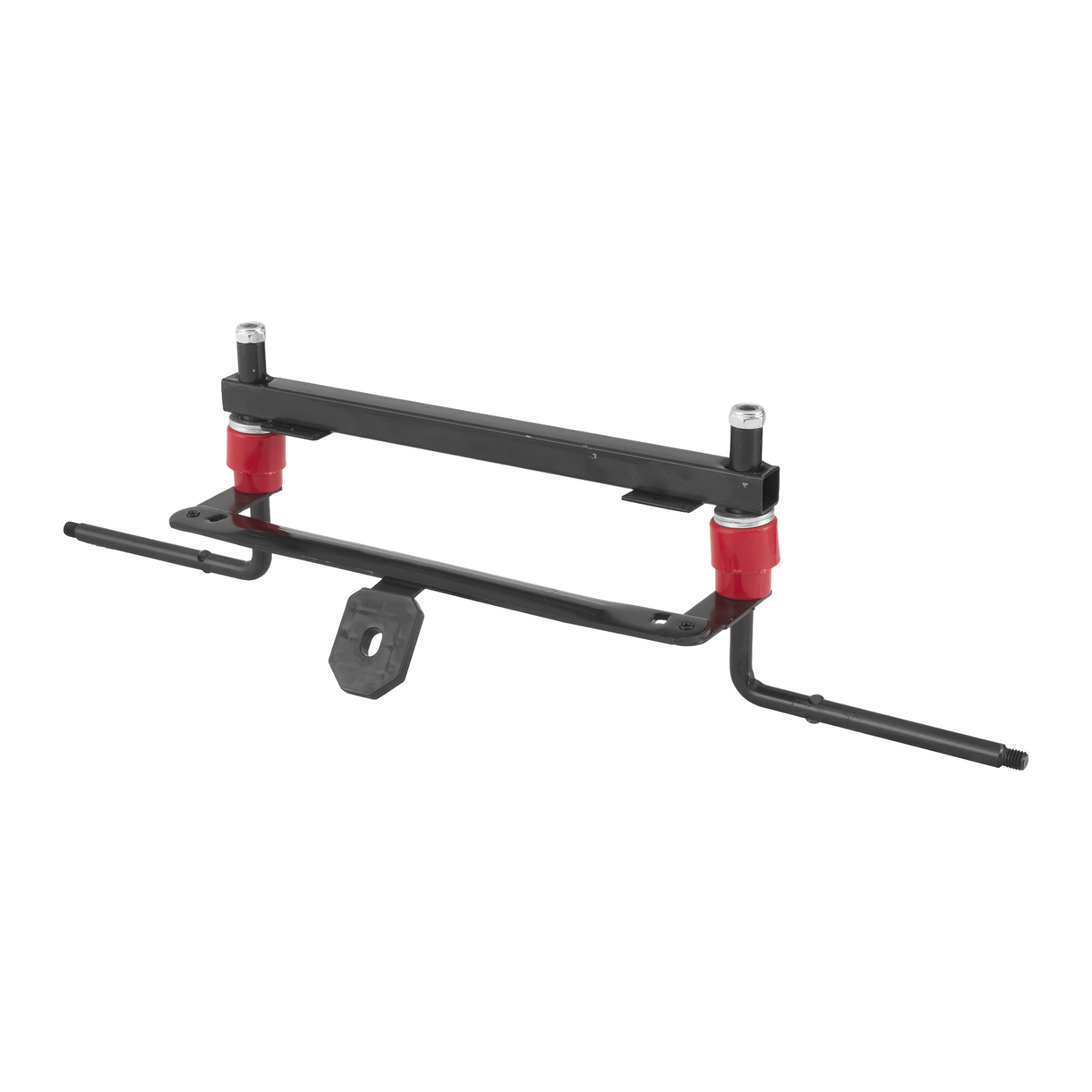 Przednie zawieszenie F. 023483 posiada metalowy uchwyt stabilizacji z czerwonymi tulejami i mocowaniami stabilizującymi pojazd.
