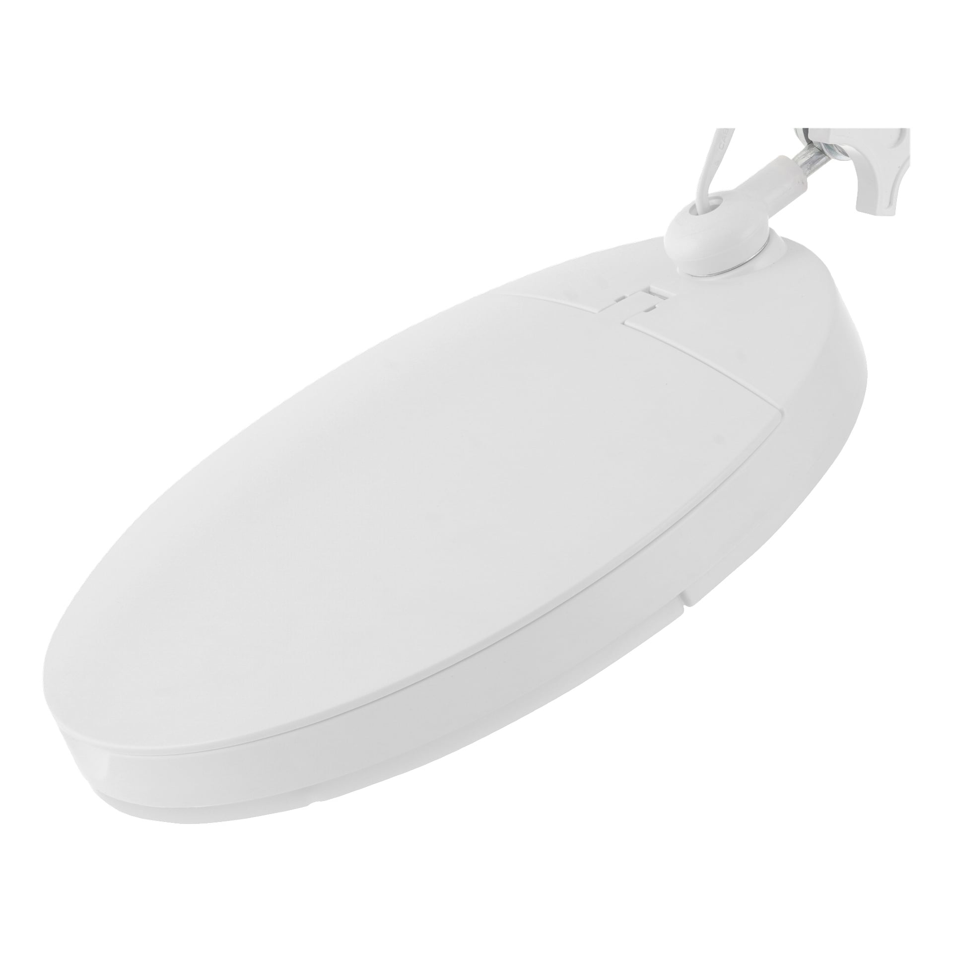 Anslut Work-lampa med förstorings-LED i vitt, ovalformad med justerbar arm och klämma, visad uppifrån.