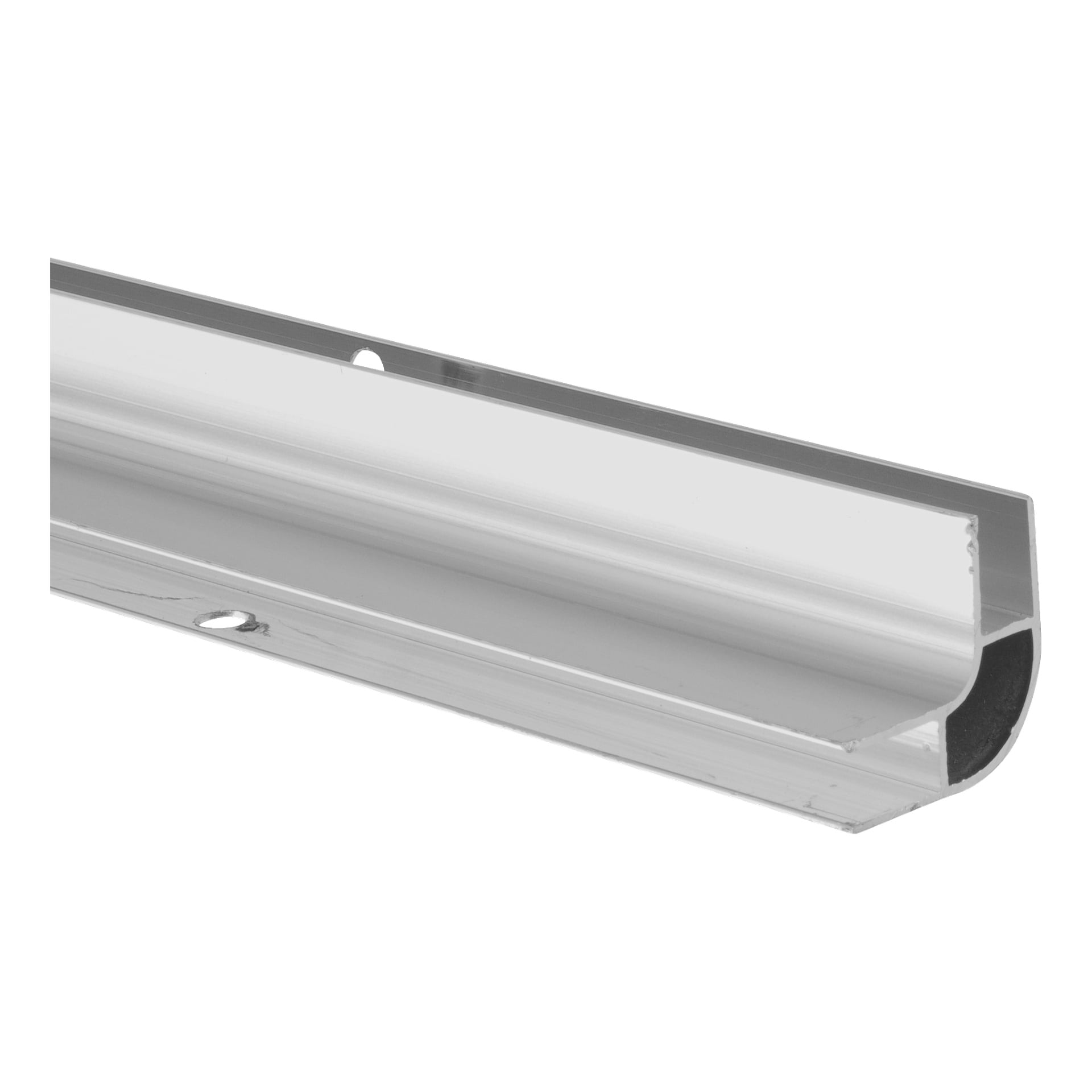 Zbliżenie na Al Strip Glss Wall 13/12 195Cm podkreśla aluminiowy kanał w kształcie litery U z dwoma otworami umożliwiającymi proste montaże.