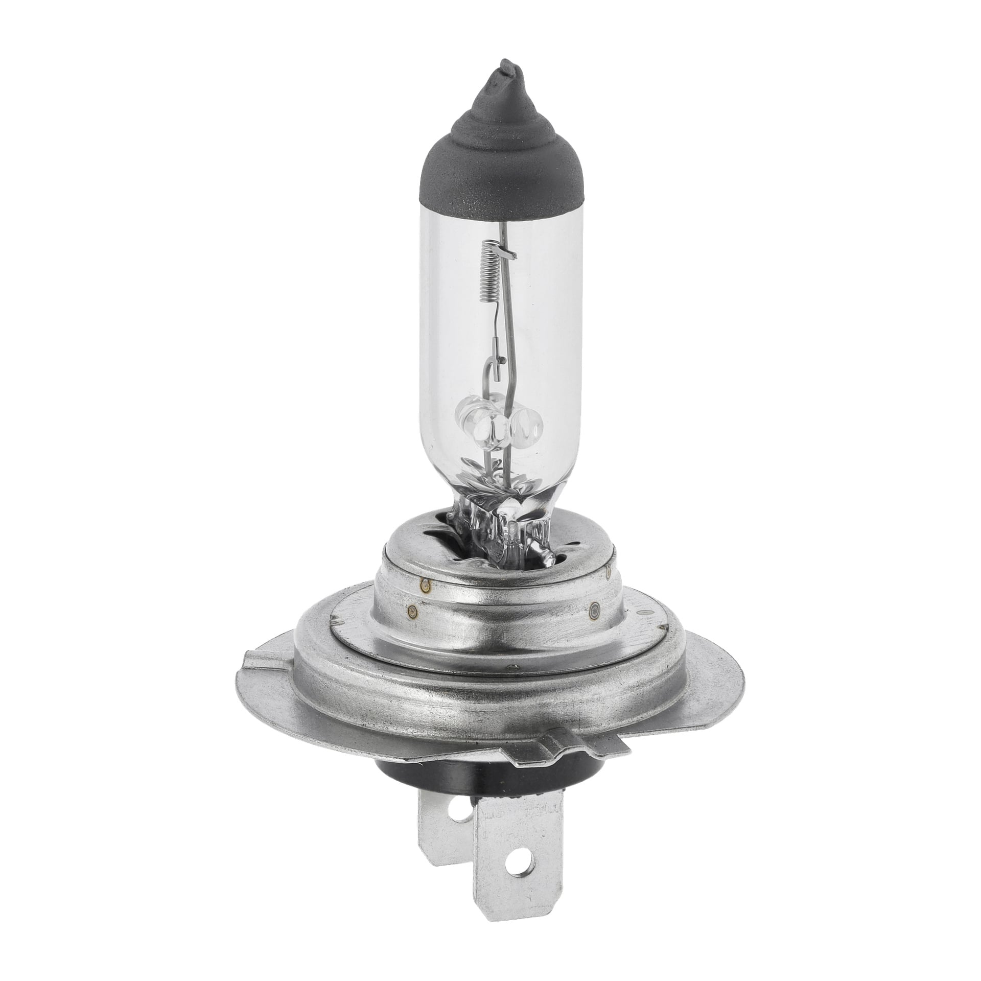 En Hamron Halogen H7-billampa visas stående upprätt, med en metallbas med två stift och som exponerar glödtråden och inre mekanismer genom sitt transparenta glas.