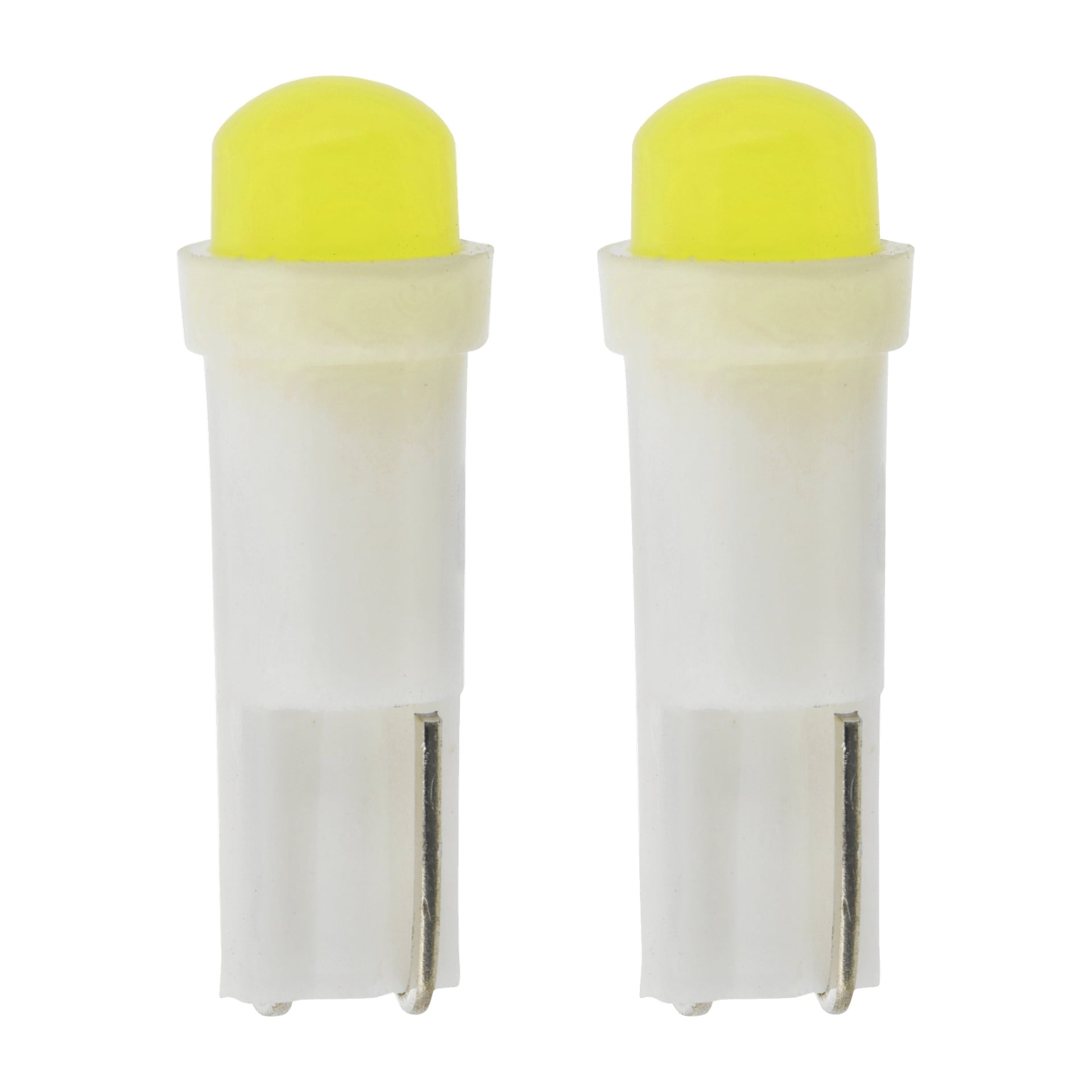 Två identiska Hamron LED-billampor (T5, 2-pack) med vita plastcylindriska baser och klargula rundade toppar står upprätt bredvid varandra.