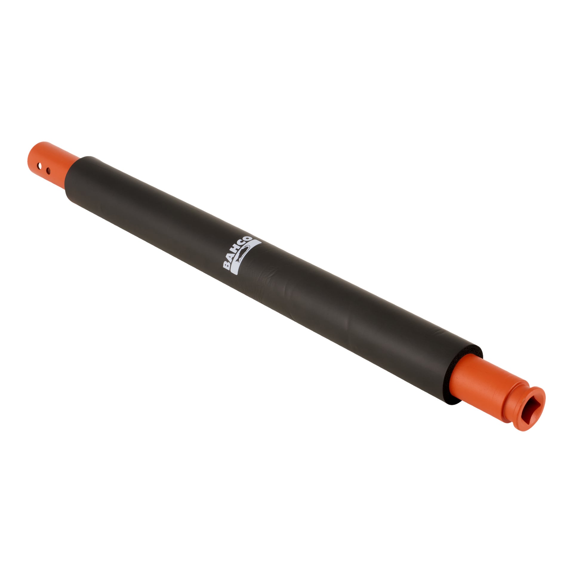 En svart och orange Lower pump rod-jack med BAHCO-märkning, hål på ena sidan och ett lock monterat i motsatt ände.