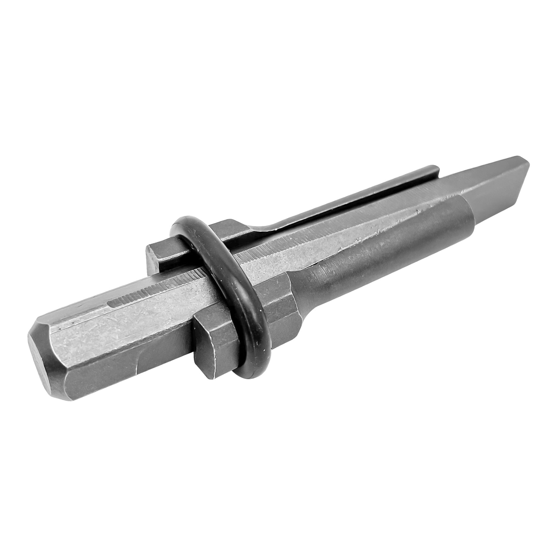 Fem Meec Tools Rock Splitter Wedges visas tillsammans, var och en med en metallaxel formad i en hexagonal profil och avslutande i en vass, avsmalnande spets. En svart gummi-O-ring sitter runt mitten av varje kil.