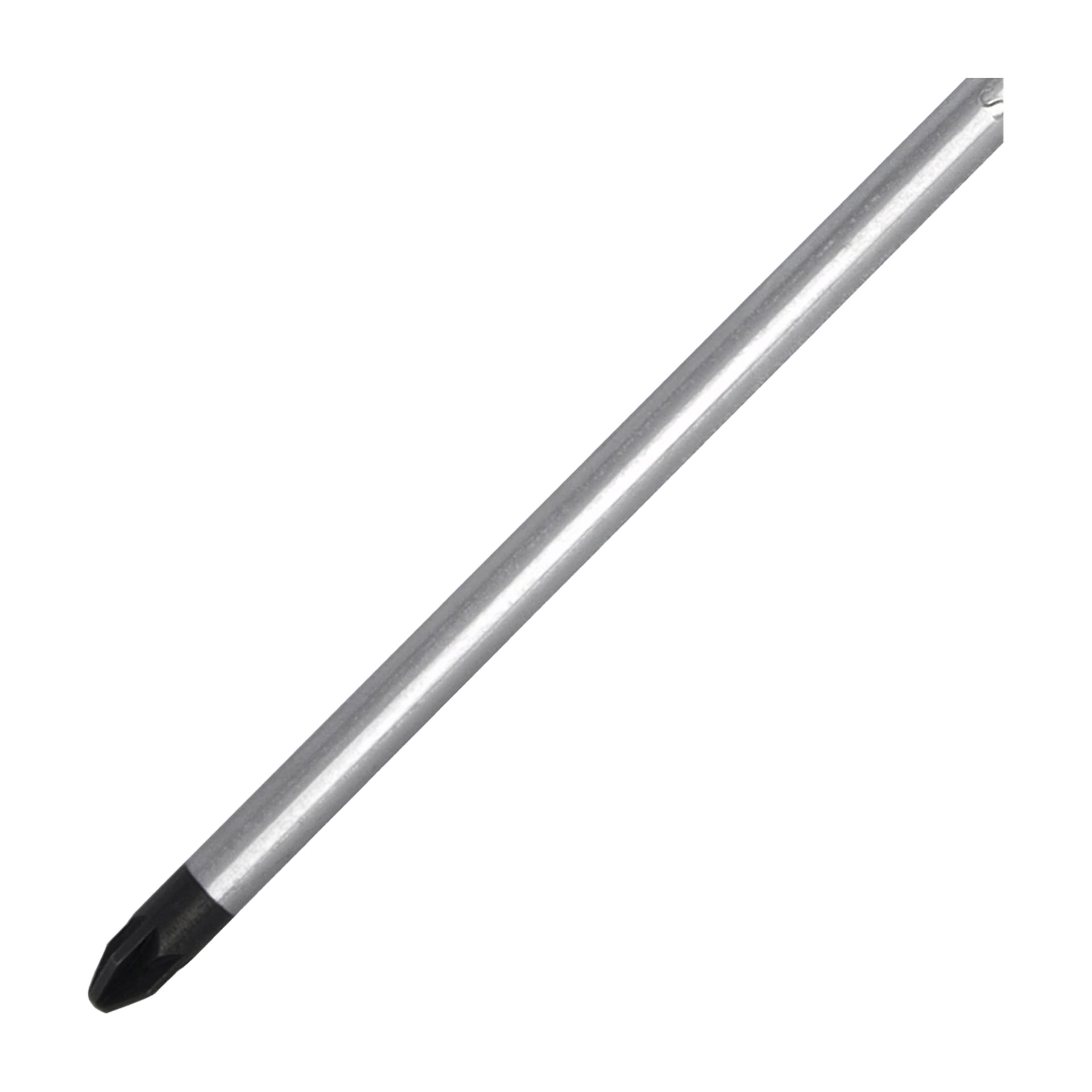 En närbild på Meec Tools Phillips Pozidriv-skruvmejsel framhäver dess silverskaft och svarta, korsformade spets.