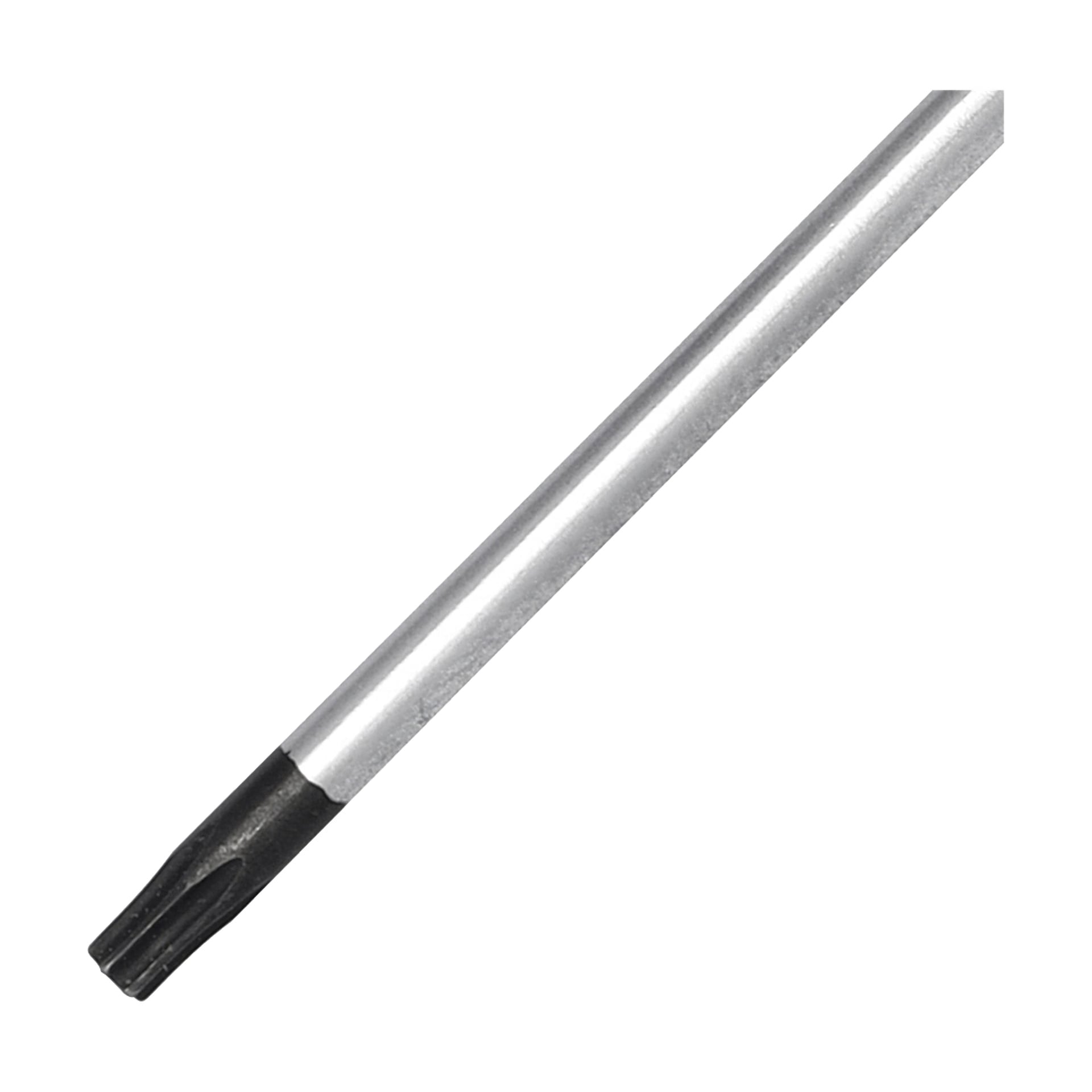 En detaljerad vy av en Meec Tools Torx-skruvmejselfräs har ett silverskaft och en stjärnformad svart spets som betonar dess precisa design.