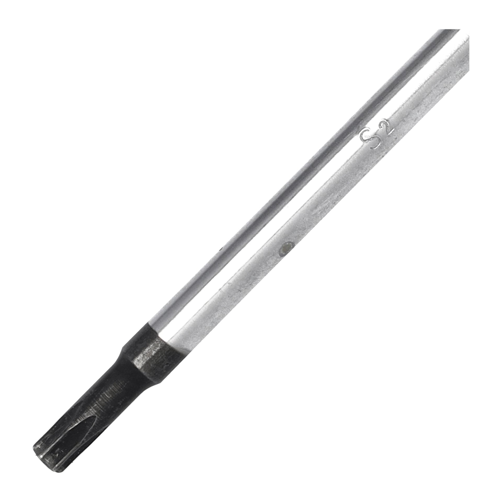 Närbild på en Meec Tools Torx-skruvmejselbit med en sexkantig axel och en S2-märkning nära toppen; Metallytan verkar något sliten.