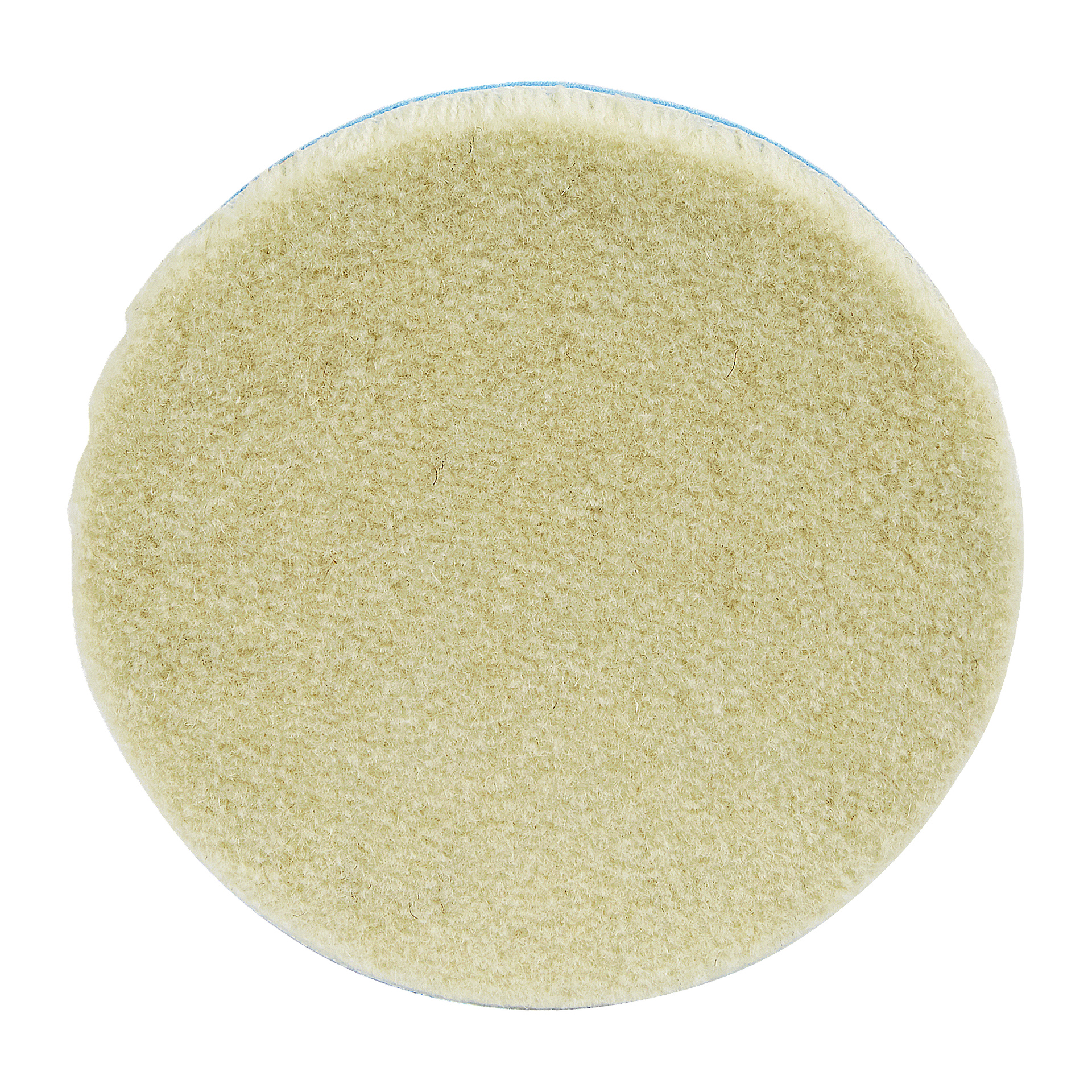 En närbild på Hamron Wool-dynan, ett cirkulärt beige poleringstillbehör med en mjuk, texturerad yta, sedd uppifrån.
