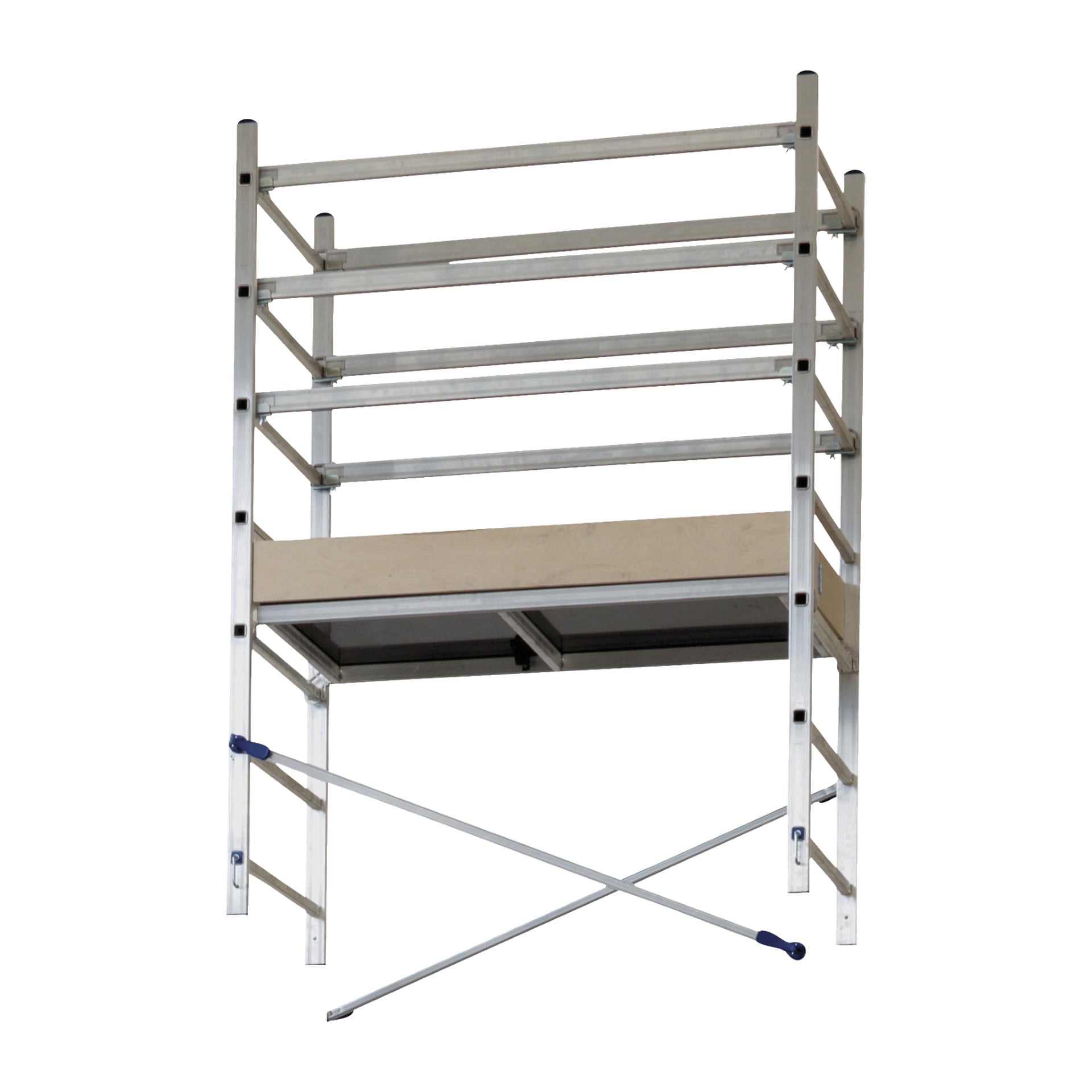 Facas-stillaset består av en solid metallramme med horisontale og diagonale stenger, støttet av fire vertikale stolper og en sentral treplattform.