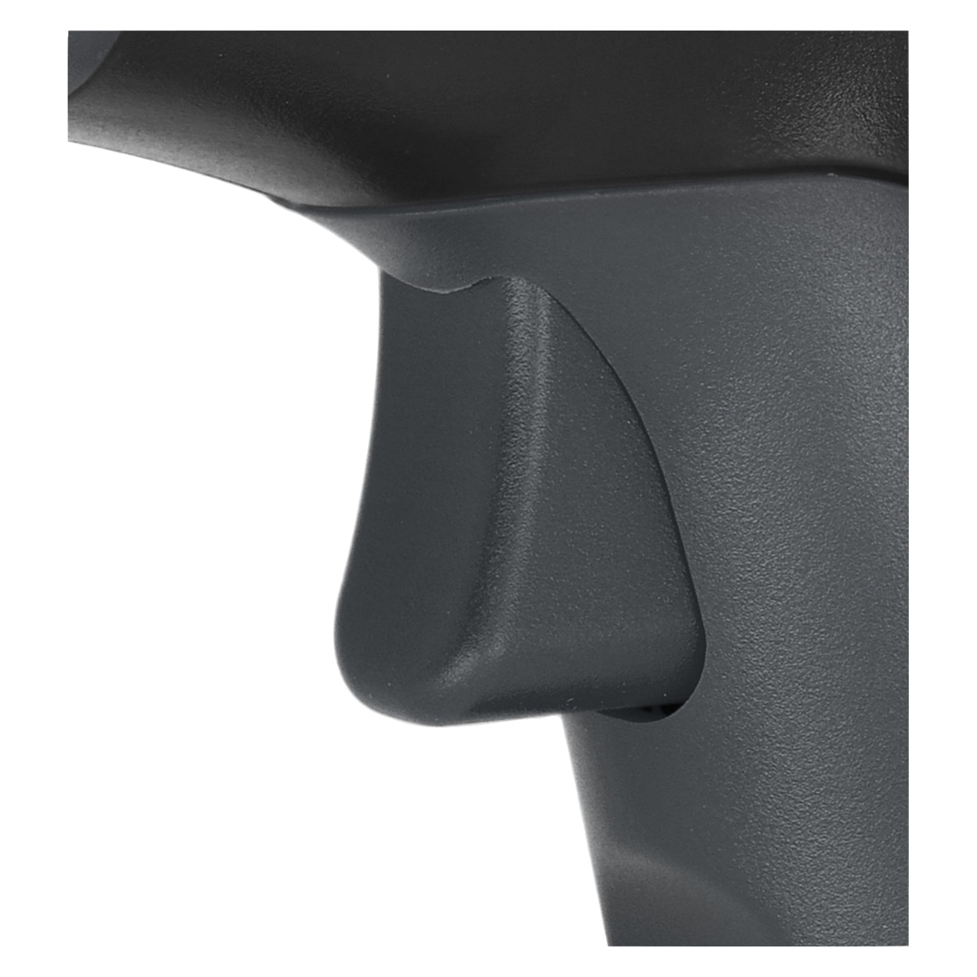 Detaljerad vy av en svart plastavtryckare med en slät, matt finish på en IR-termometer från Meec Tools.