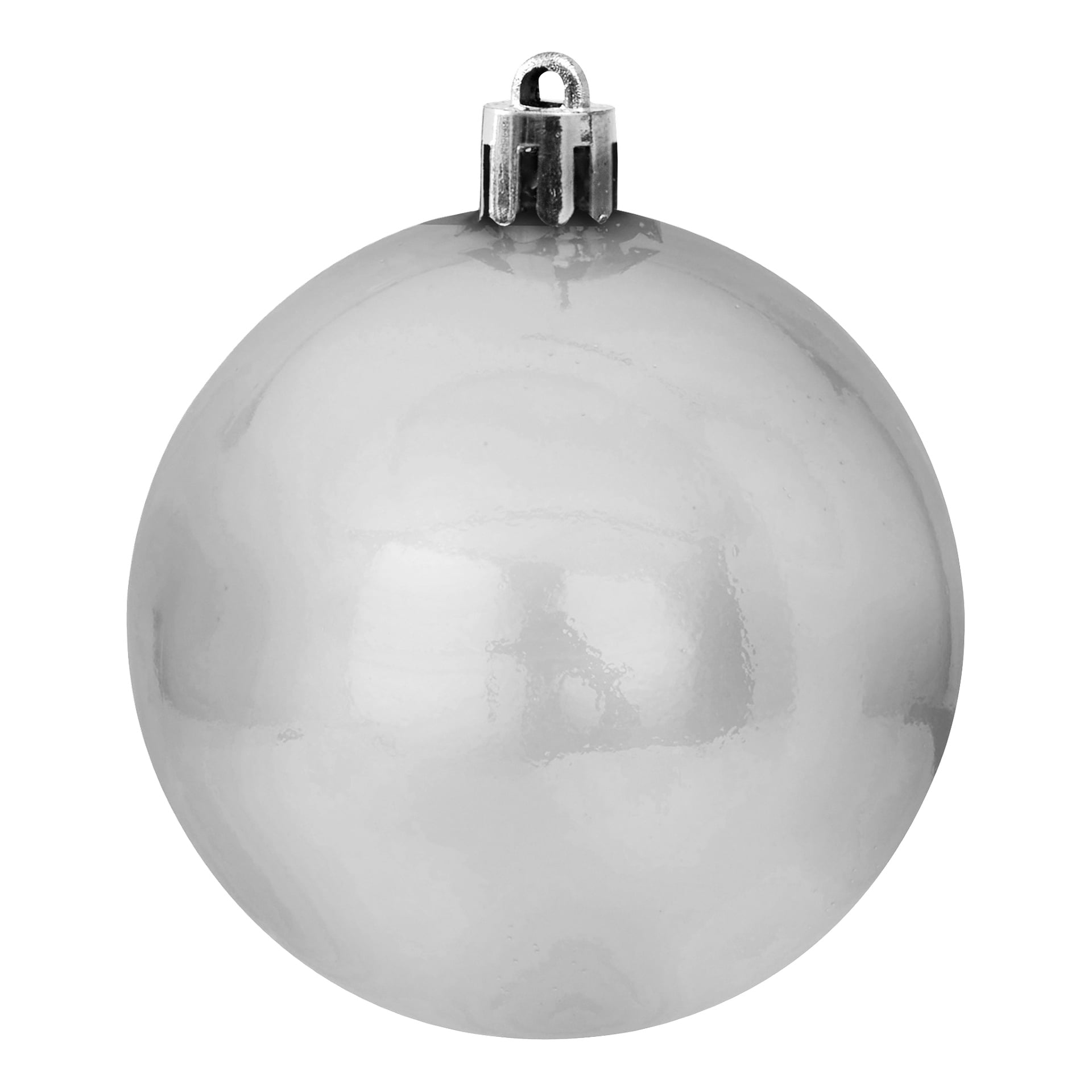 EKVIP Christmas tree balls 3-pack innehåller blanka silverprydnader med metallhattar och öglor för upphängning, idealiska för festlig dekoration.