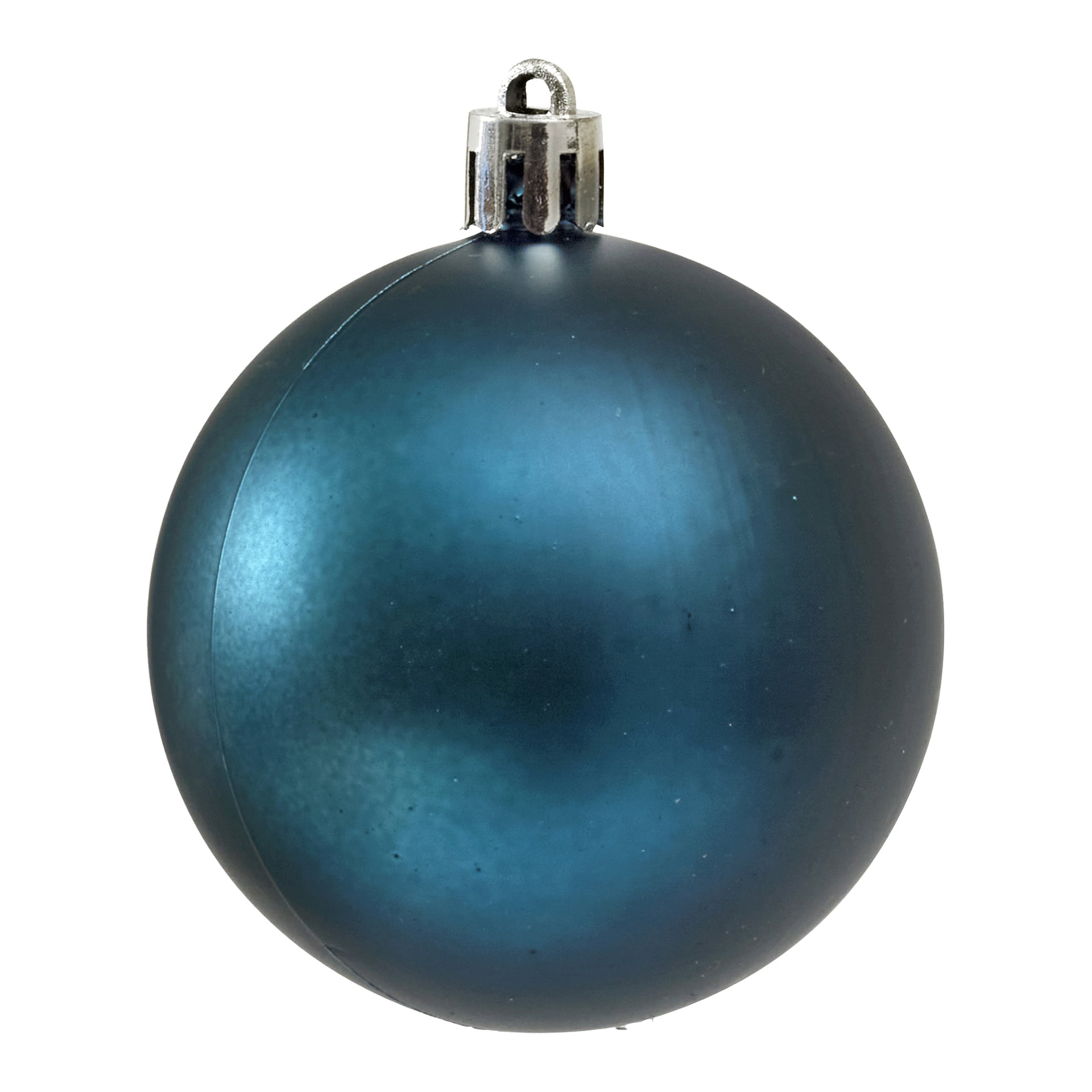 En glänsande mörkblå prydnad med metallisk mössa från "EKVIP Christmas tree balls 20 pack."