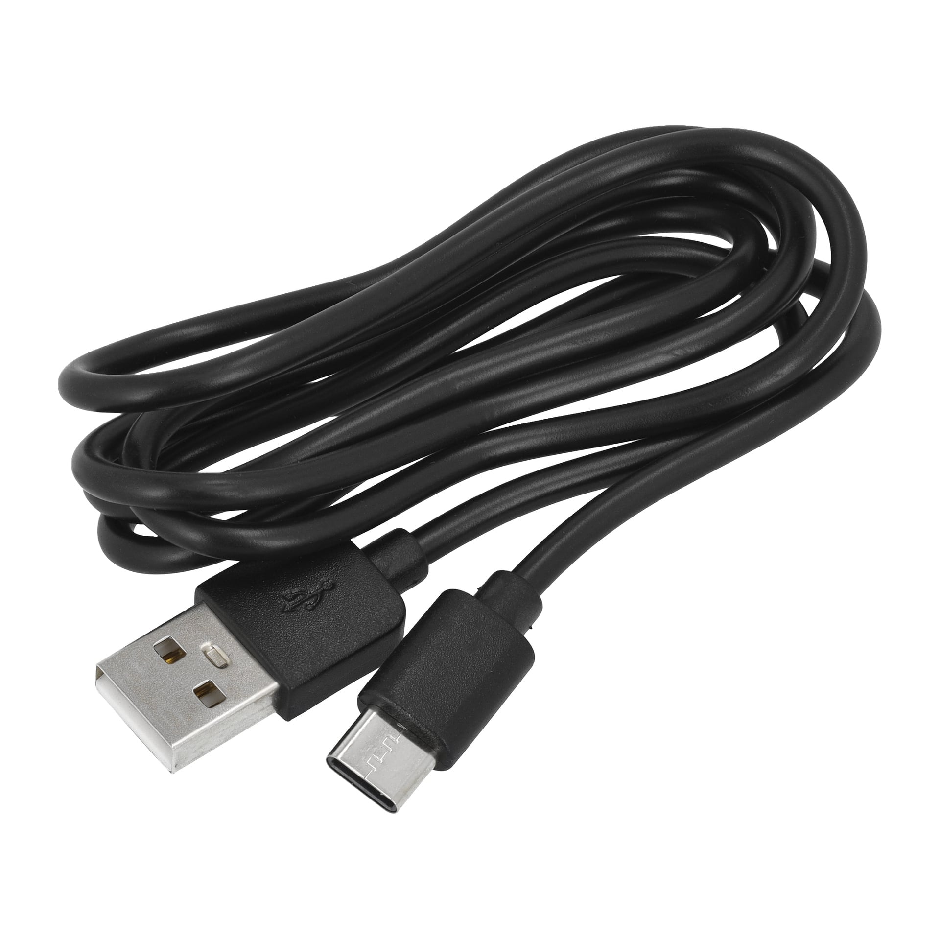 En svart Meec Tools USB-kabel för mobila inspektionskameror, med USB-A- och USB-C-kontakter, visas hoprullad.