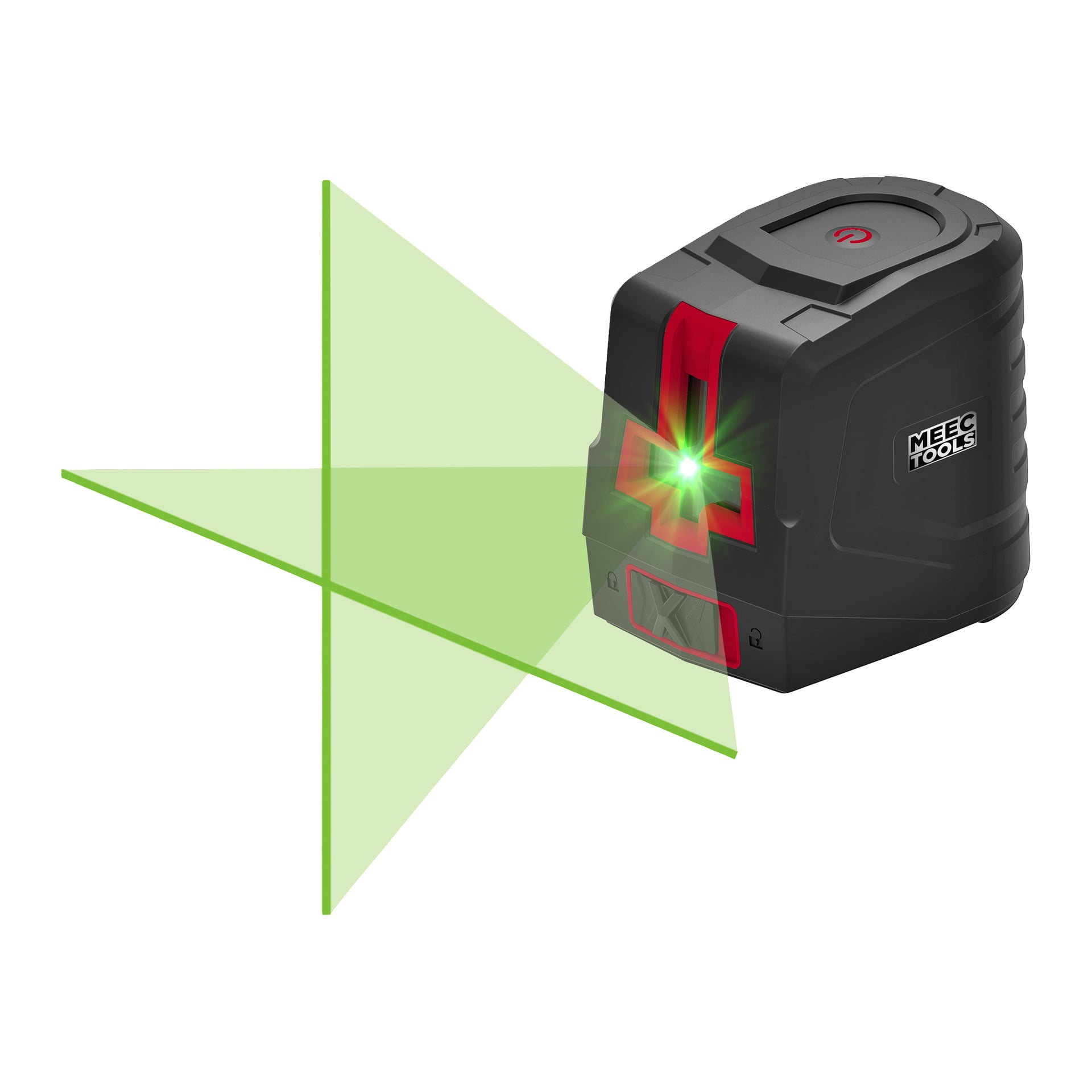 Meec Tools Crosshair Laser Green avgir livfulle grønne vertikale og horisontale linjer for å hjelpe til med å justere eller jevne ut overflater nøyaktig.