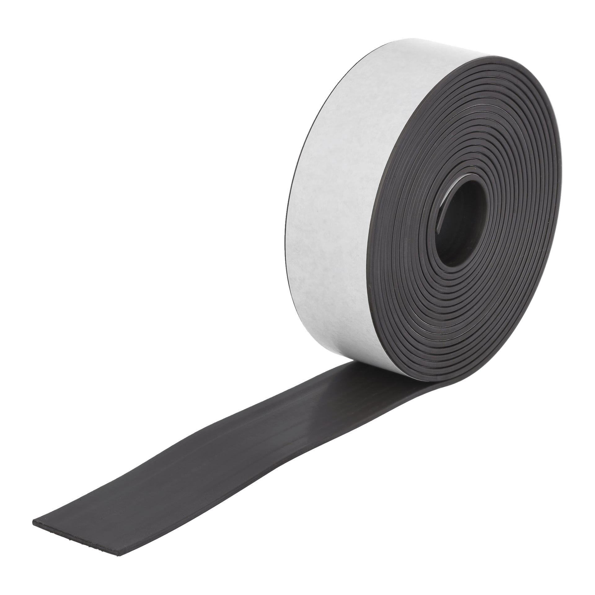 En hard head magnetbåndrull med en del av stripen utrullet og liggende flatt, slik at den glatte overflaten og den sammenrullede tapen vises.