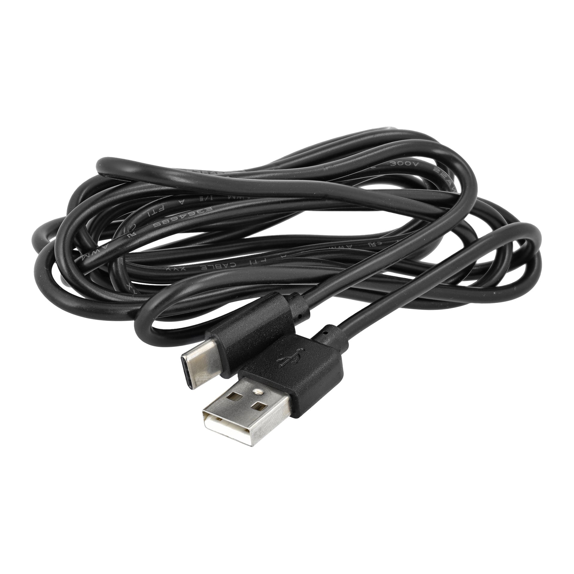 Anslut oppladbar LED-arbeidslampe med stativ, vist med en spiralet svart kabel og USB-A/USB-C-kontakter.