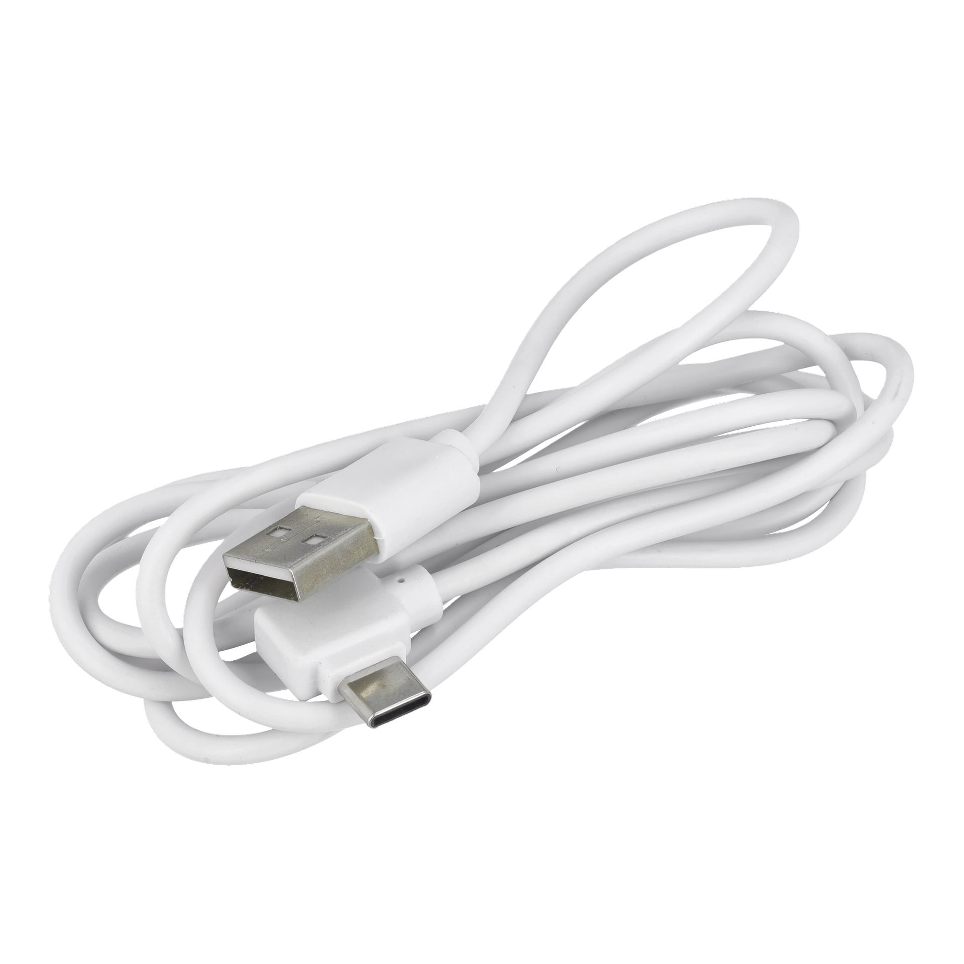 En oppladbar Anslut-bordlampe med solcelle-LED, vist med en sammenrullet hvit USB-A til mikro-USB-kabel.